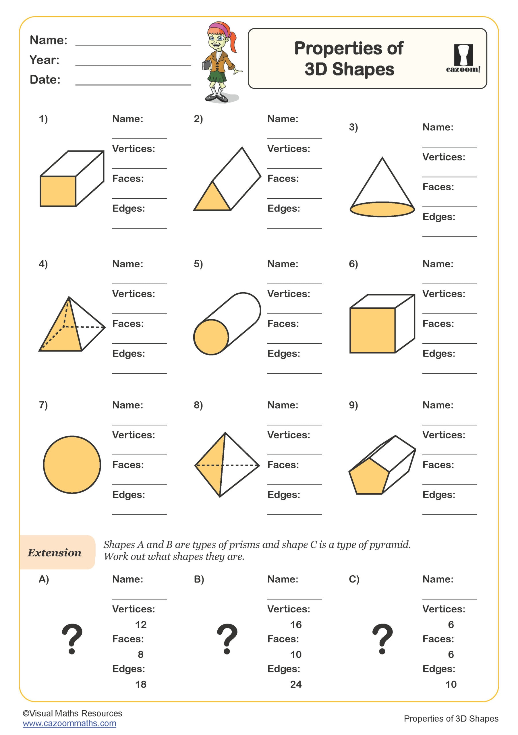 Preview of Properties of 3D Shapes (B)