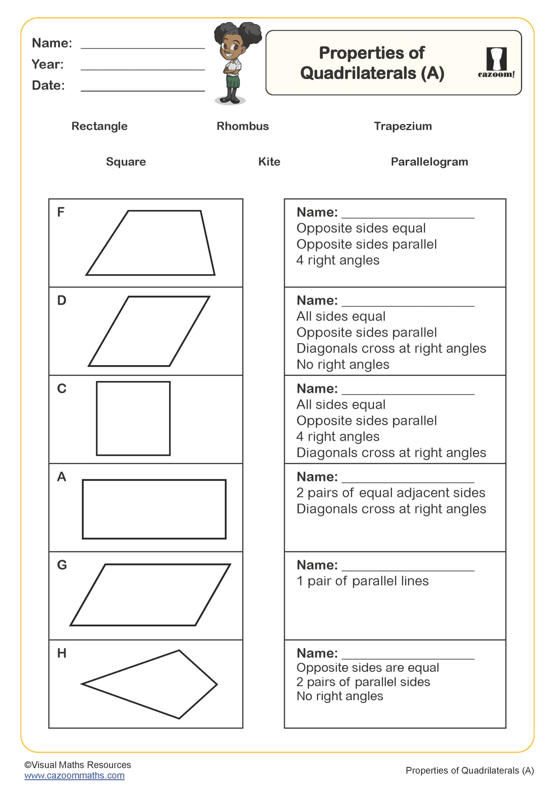 Preview of Properties of Quadrilaterals (A)