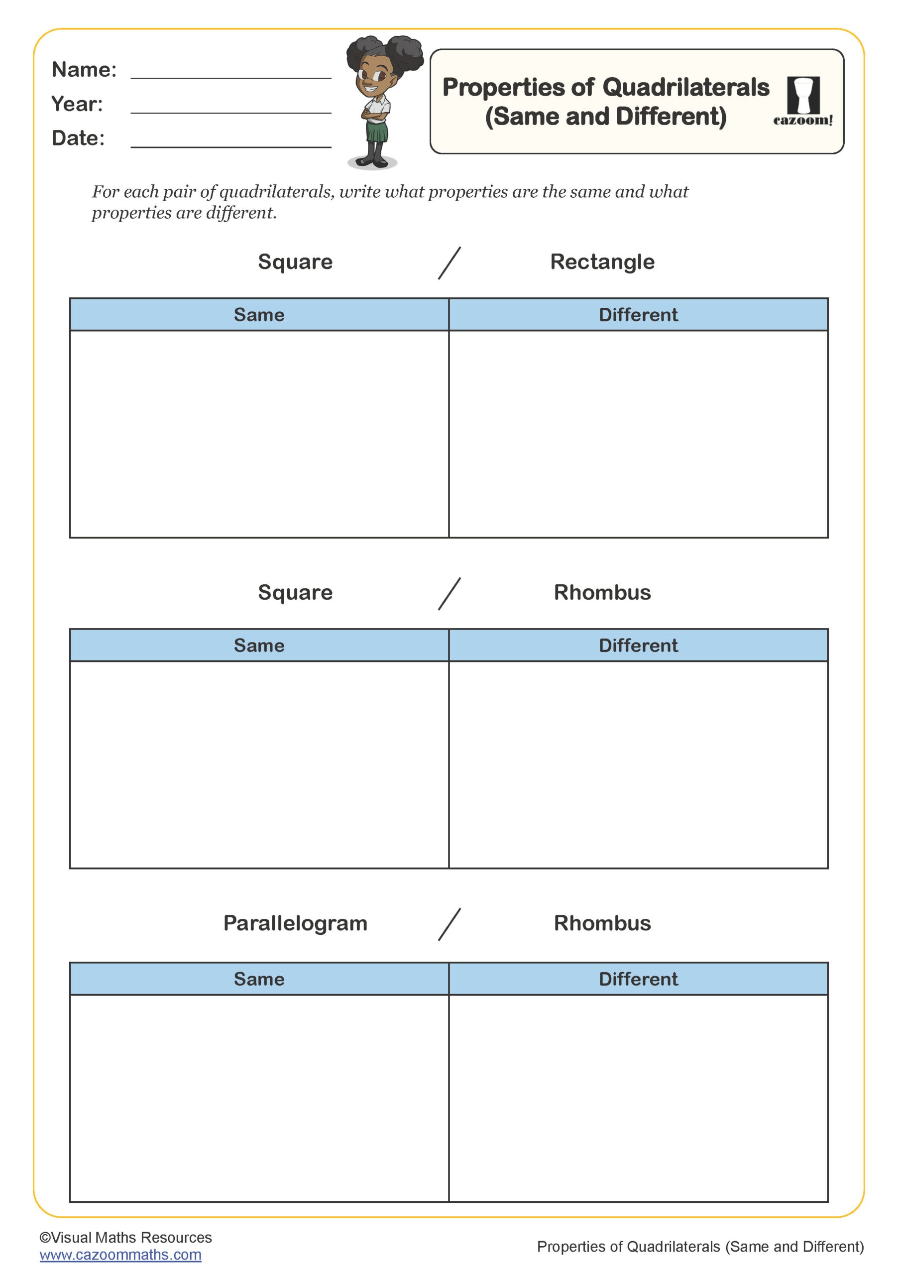 Properties Of Quadrilaterals Same And Different Worksheet Scaled