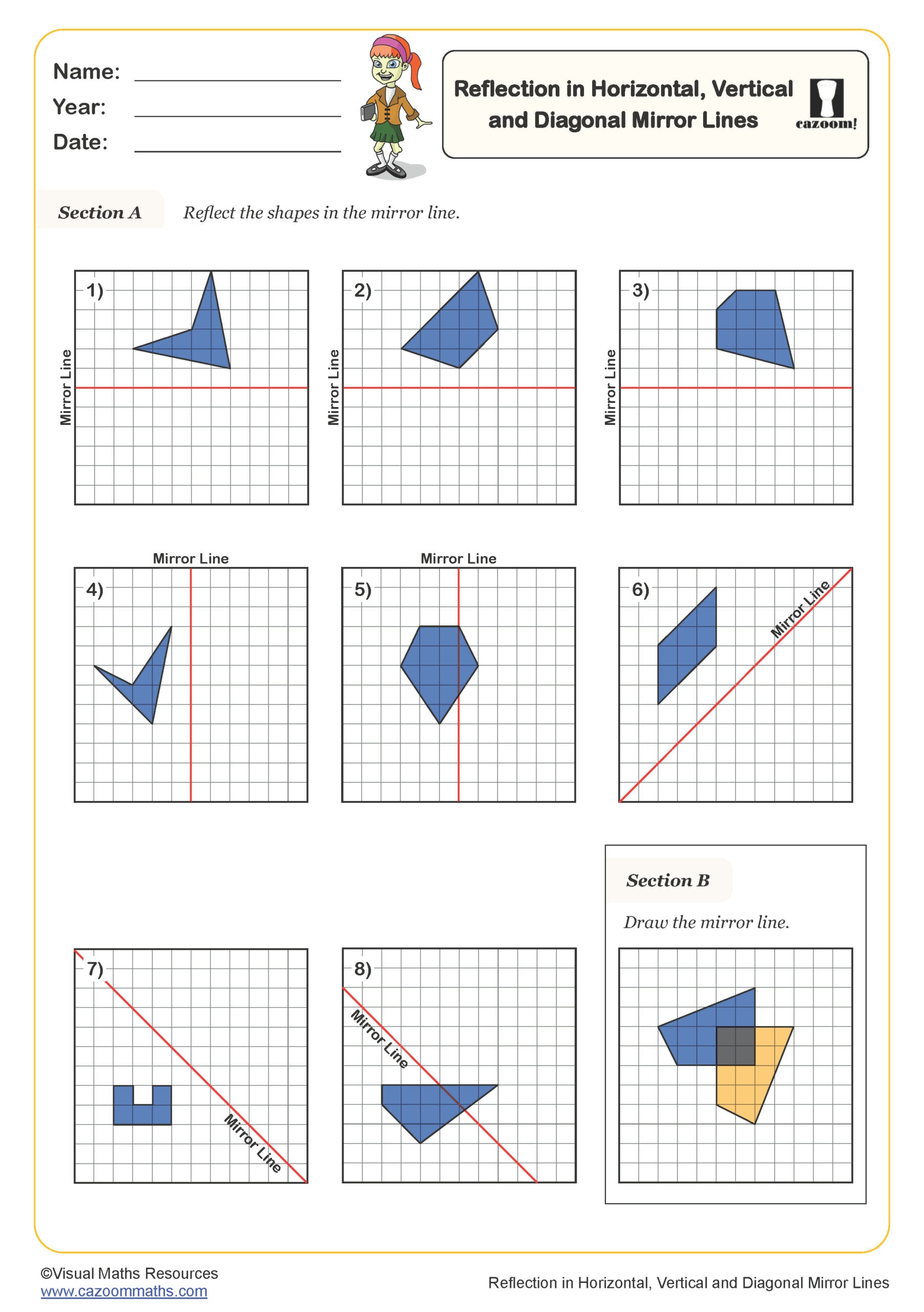Preview of Reflection in Horizontal, Vertical and Diagonal Mirror Lines