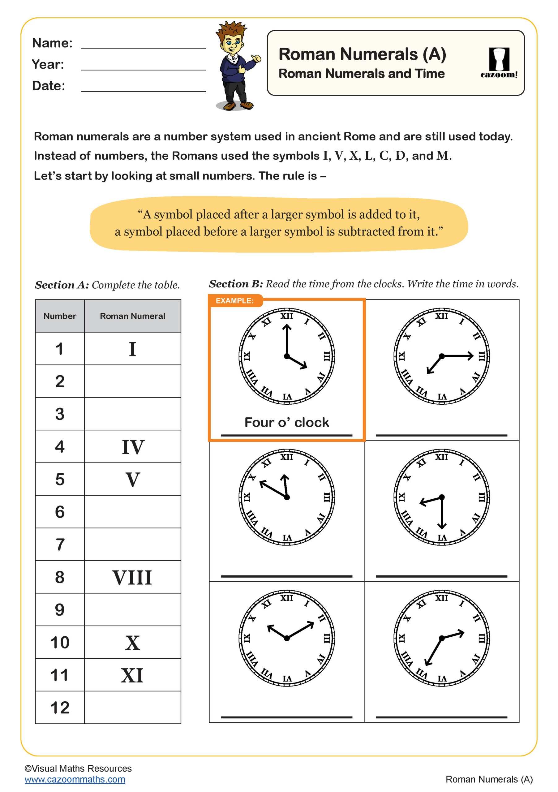 Preview of Roman Numerals (A)