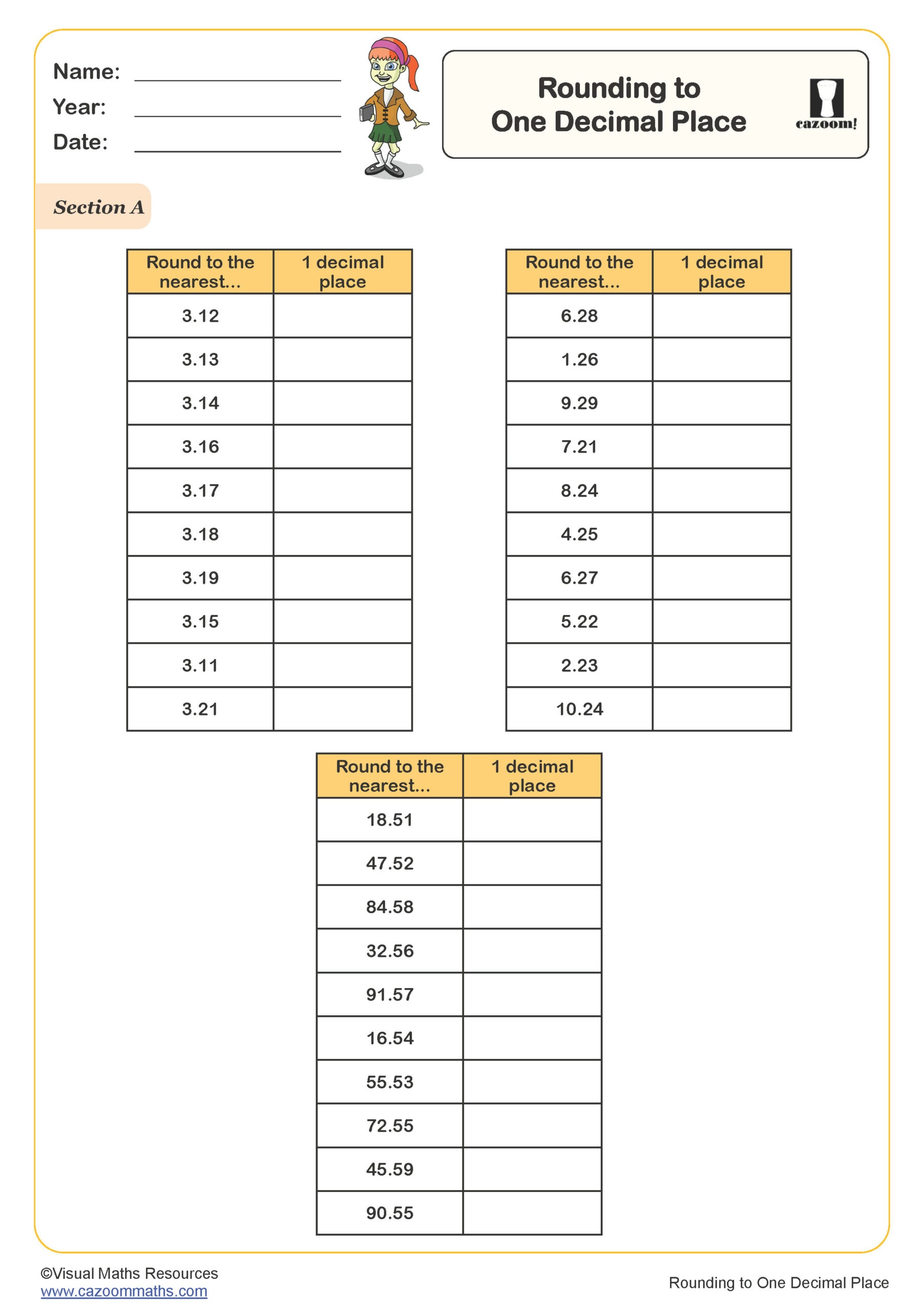 Preview of Rounding to one Decimal Place