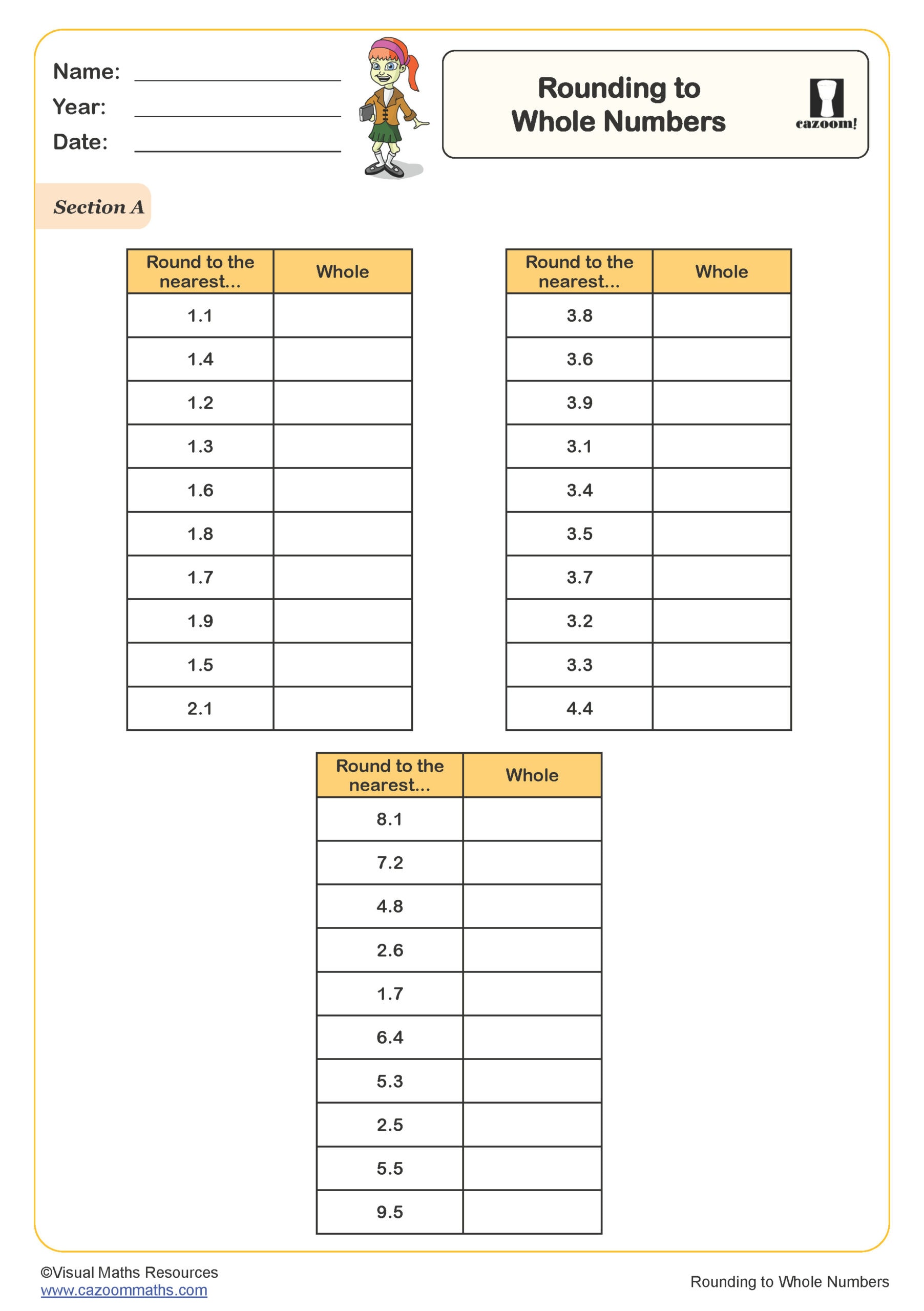 Rounding To Whole Numbers Worksheet PDF Printable Number Worksheets