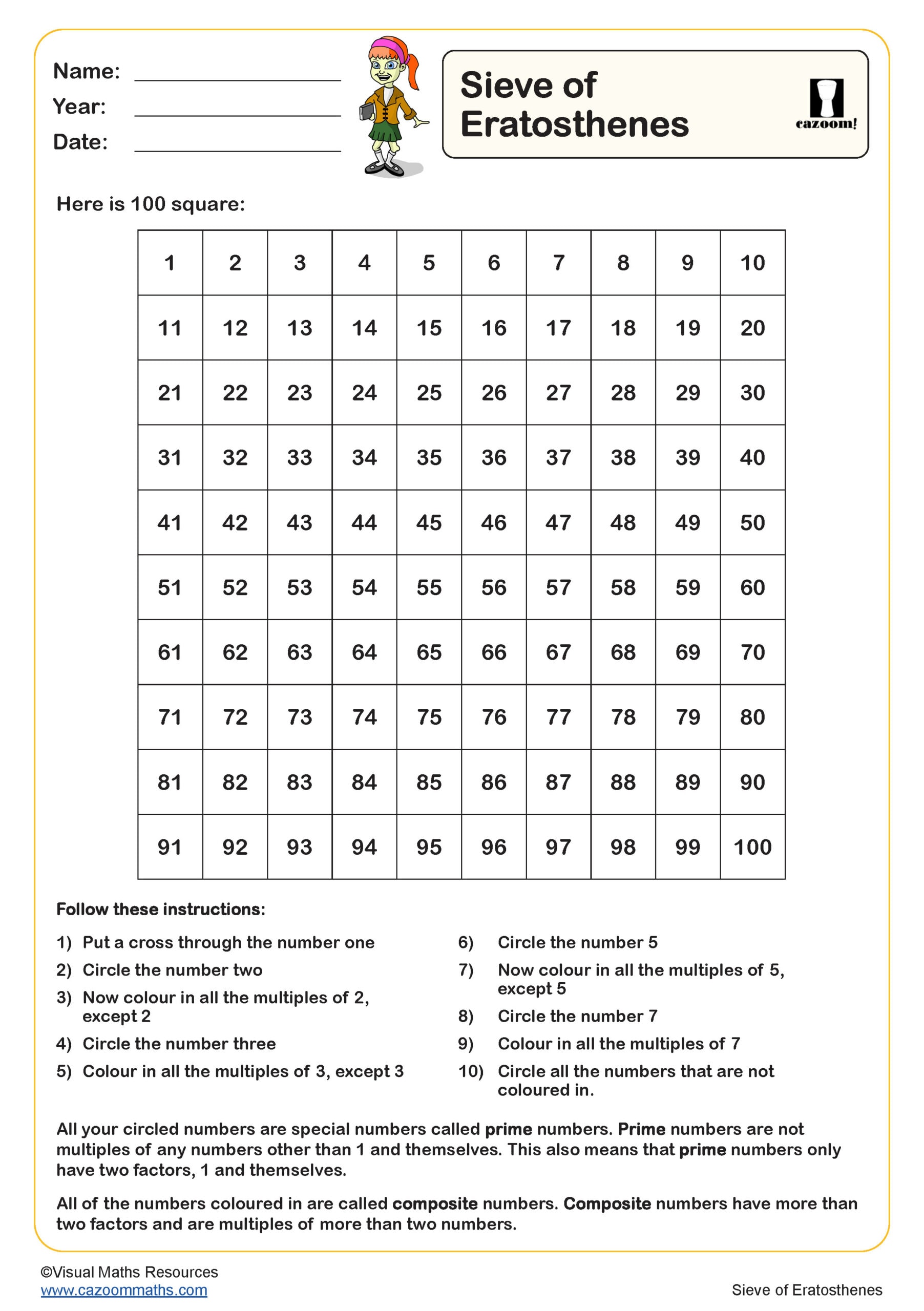 Sieve Of Eratosthenes Worksheet Scaled