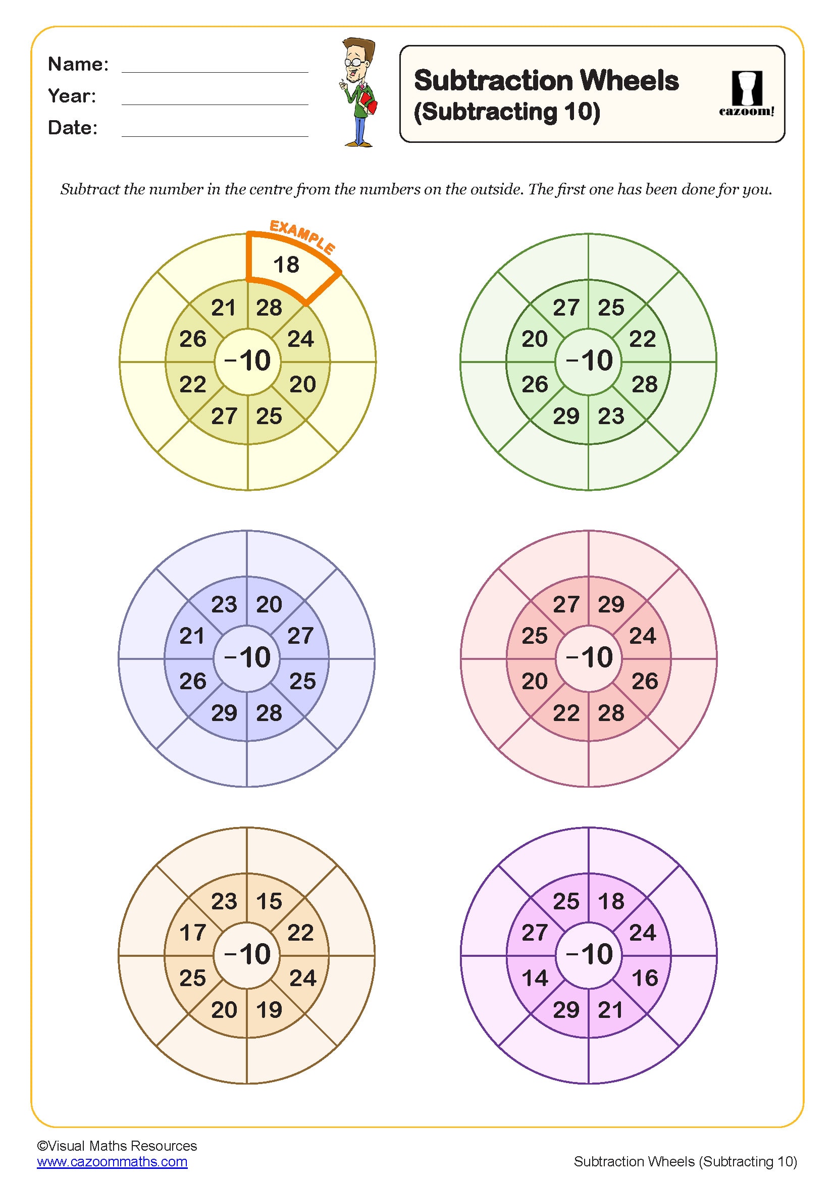 Preview of Subtraction Wheels (Subtracting 10)
