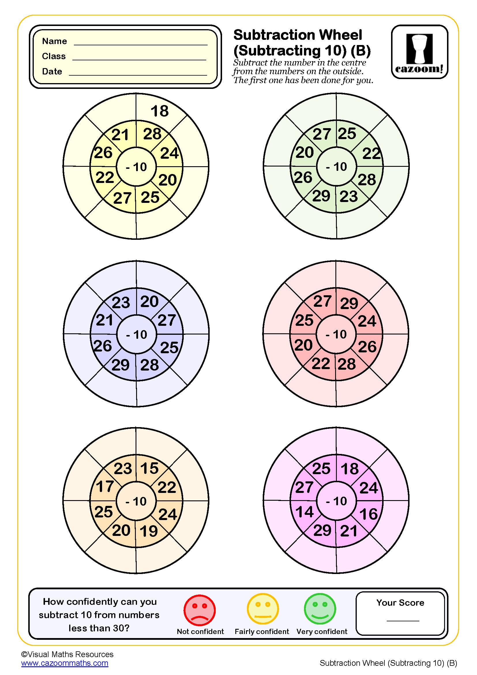 Preview of Subtraction Wheels (B) (Up to 10)