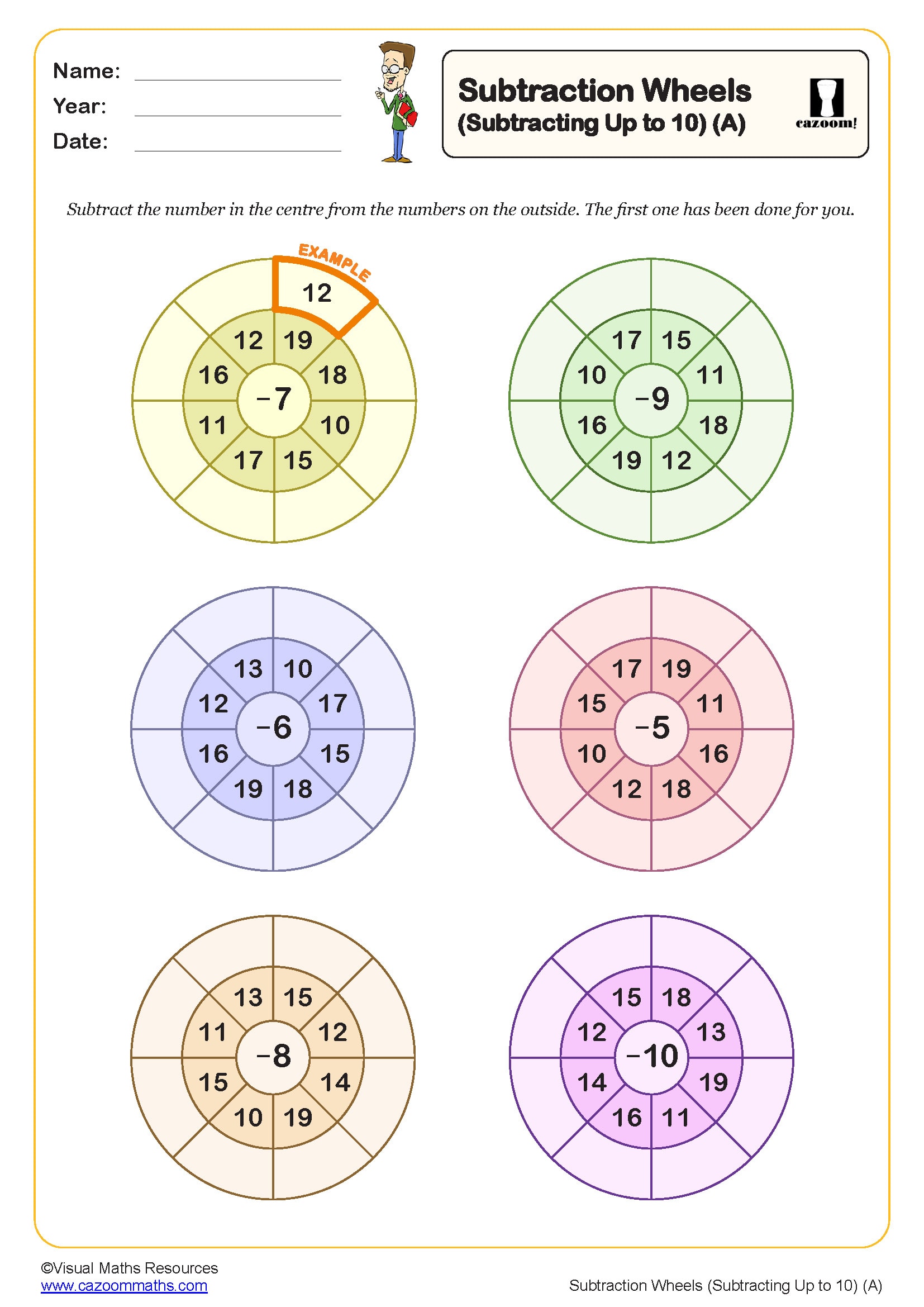 Subtraction Wheels Subtracting Up To 10 A Worksheet