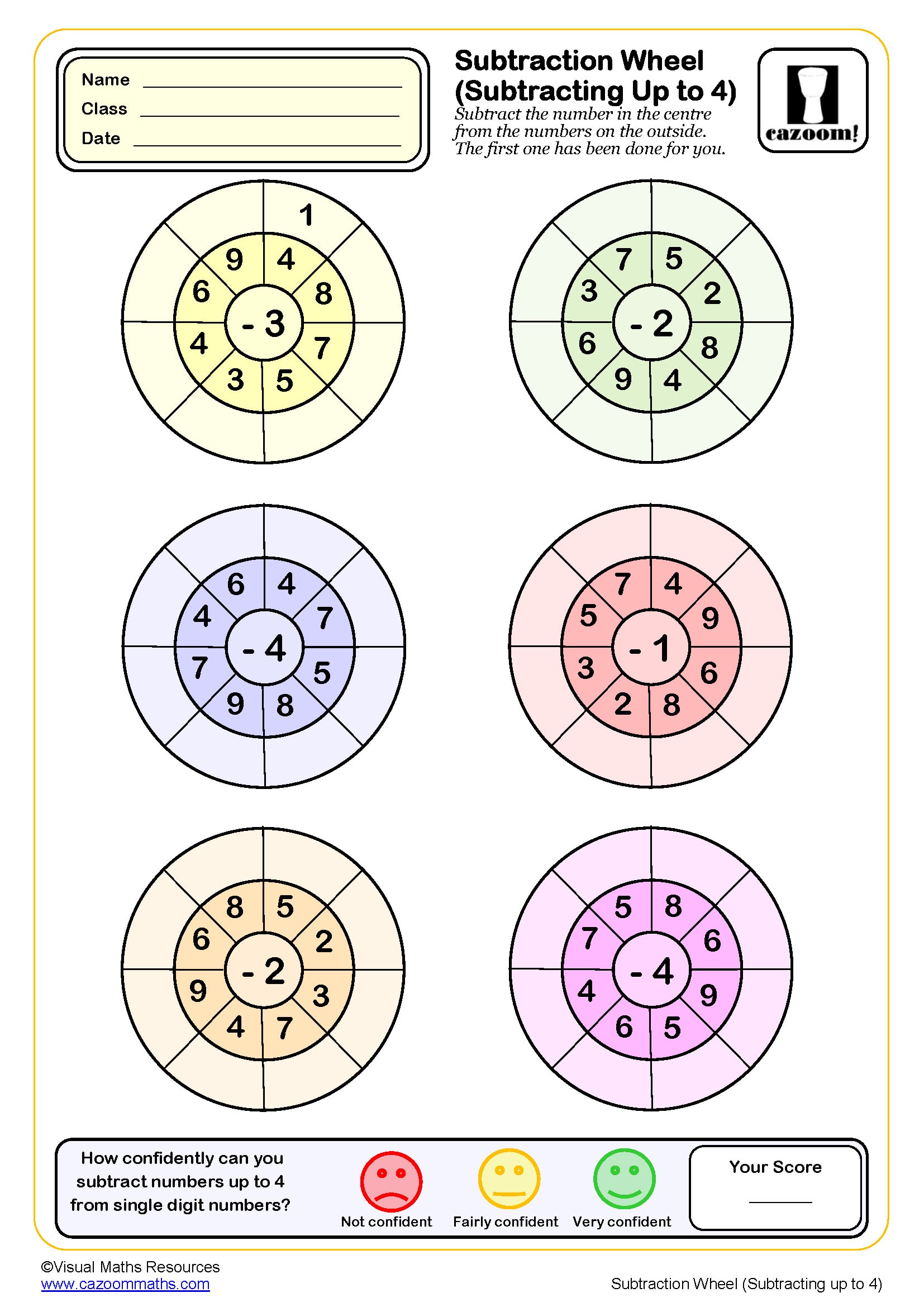Preview of Subtraction Wheels (Subtracting up to 4)