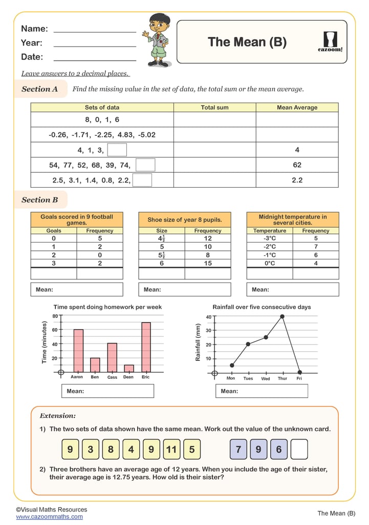 The Mean (A) Worksheet | Fun and Engaging Year 6 PDF Worksheets