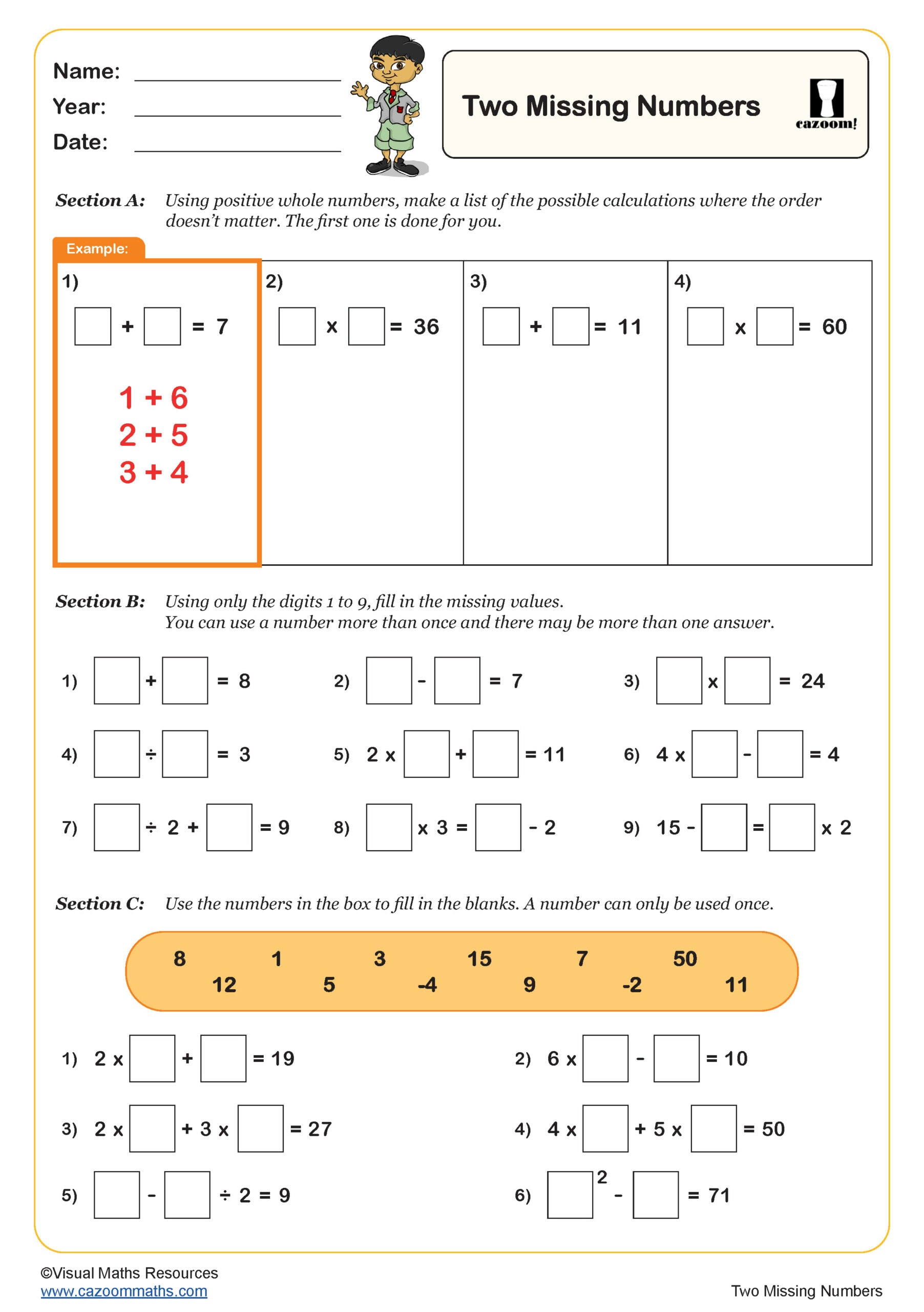 Preview of Two Missing Numbers