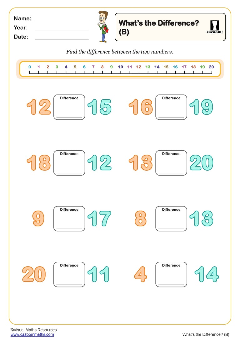 Whatโs the Difference? (A) Worksheet | Key Stage 1 PDF Subtraction ...