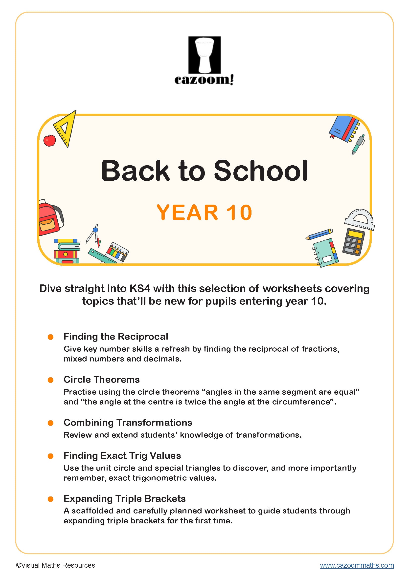Back To School Year 10 Worksheet
