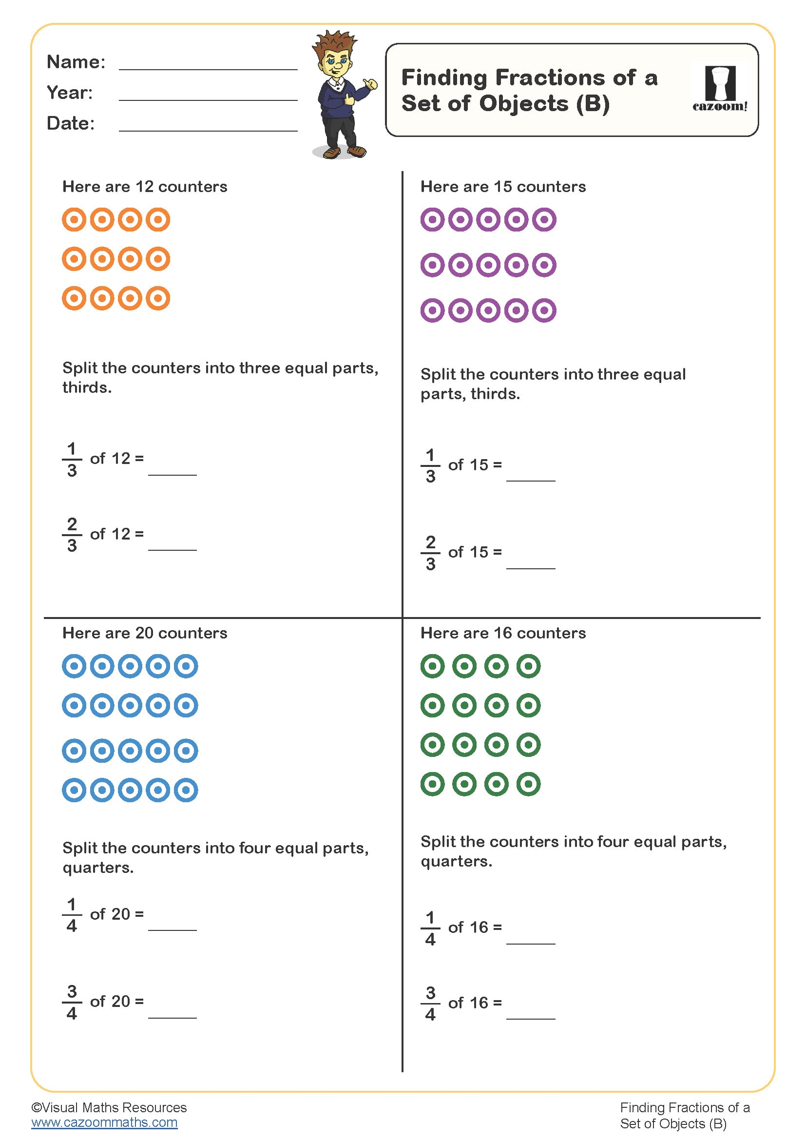 Preview of Finding fractions of a set of objects (B)