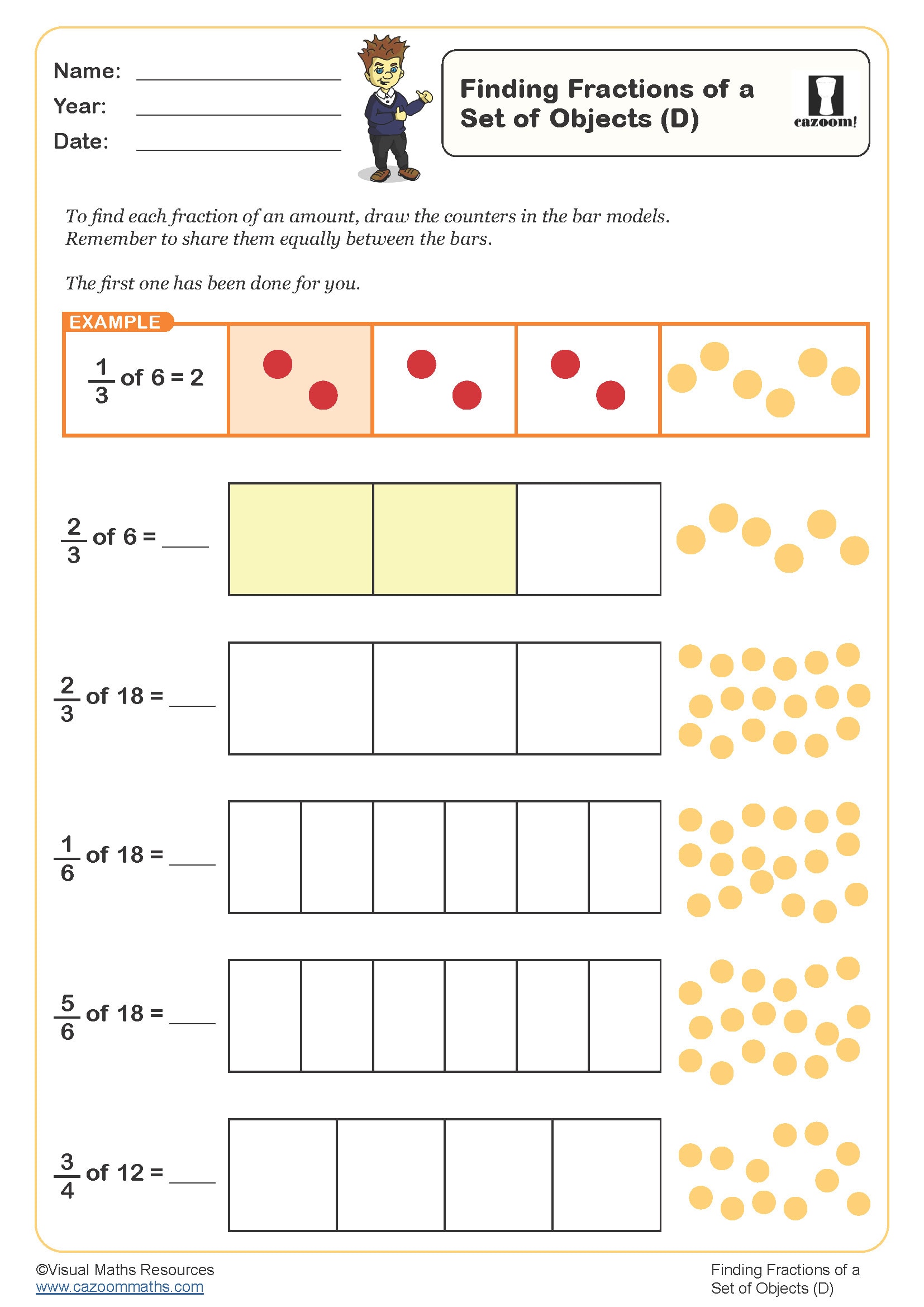 Preview of Finding fractions of a set of objects (D)