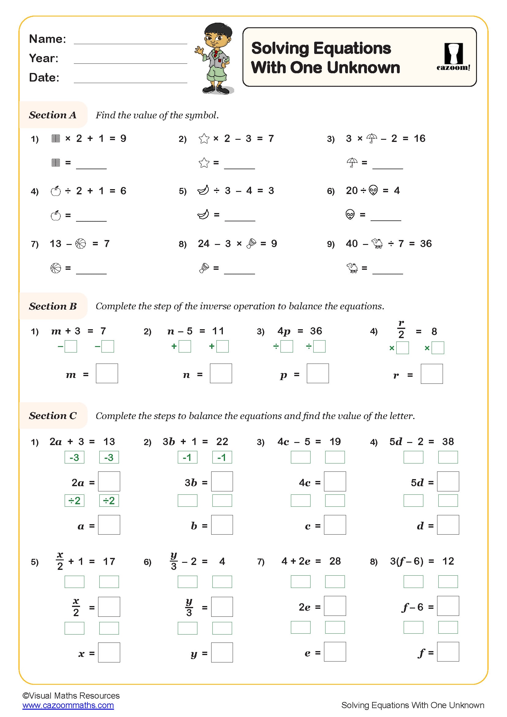 Preview of Solving Equations with One Unknown