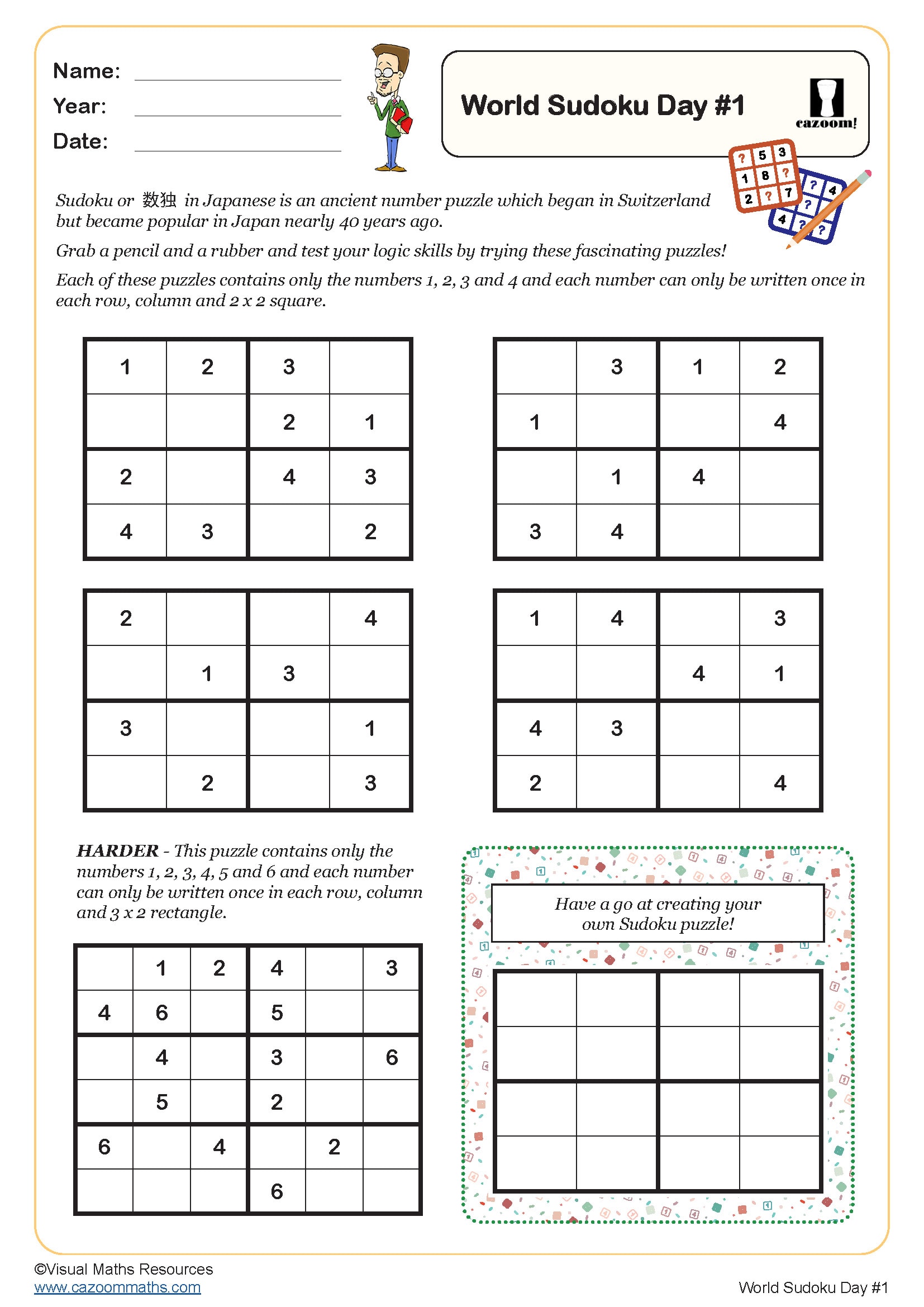 World Sudoku Day 1 Worksheet
