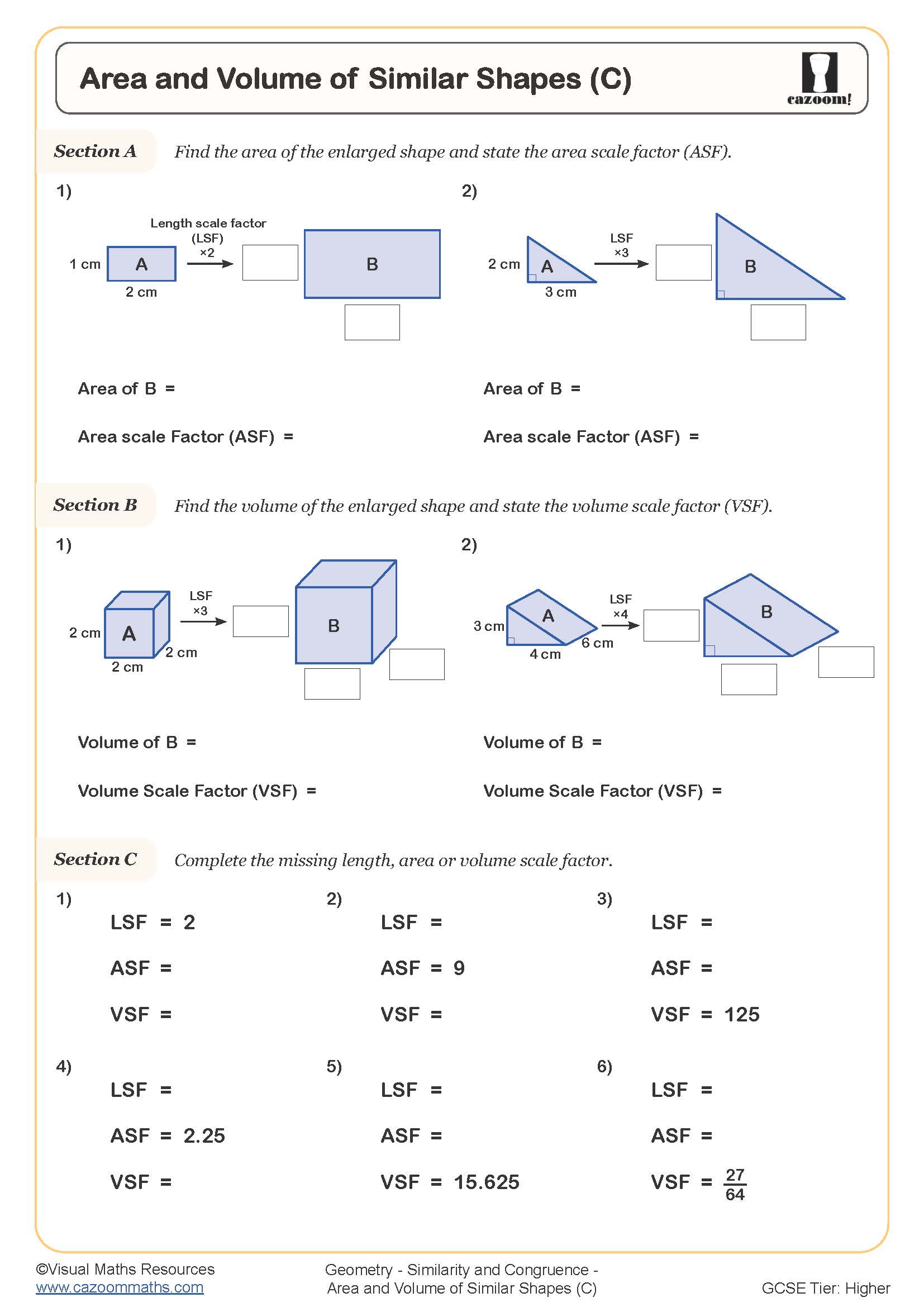 Preview of Area and Volume of Similar Shapes (C)