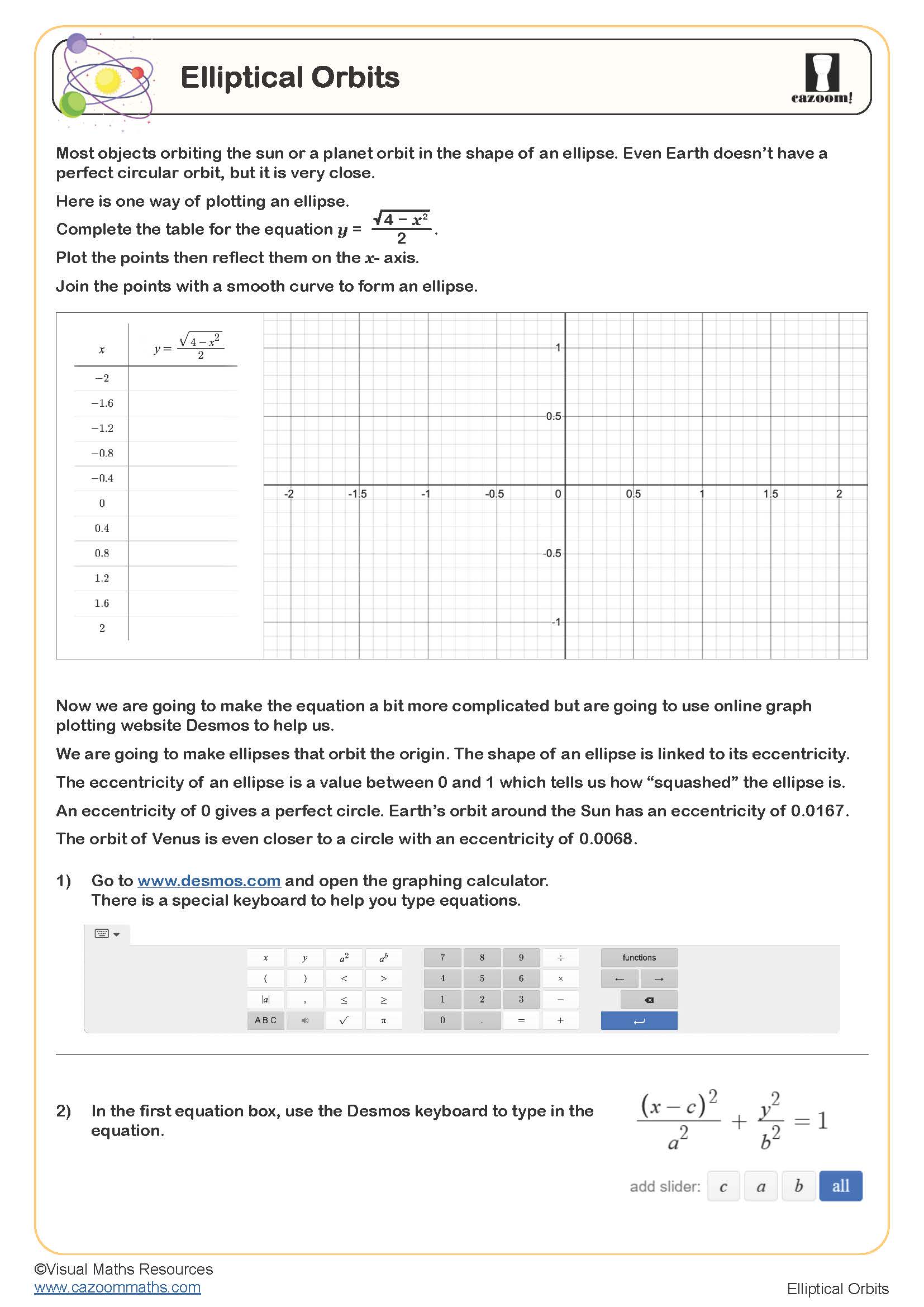 Elliptical Orbits Worksheet