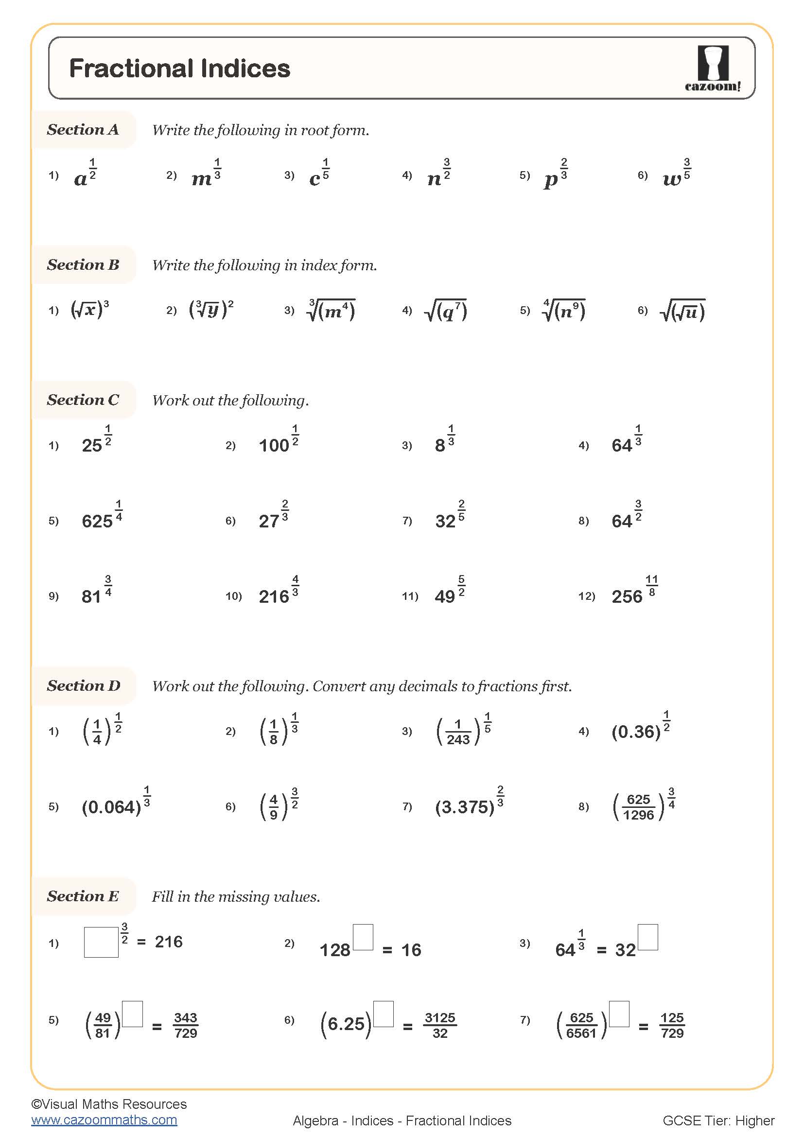 Preview of Fractional Indices