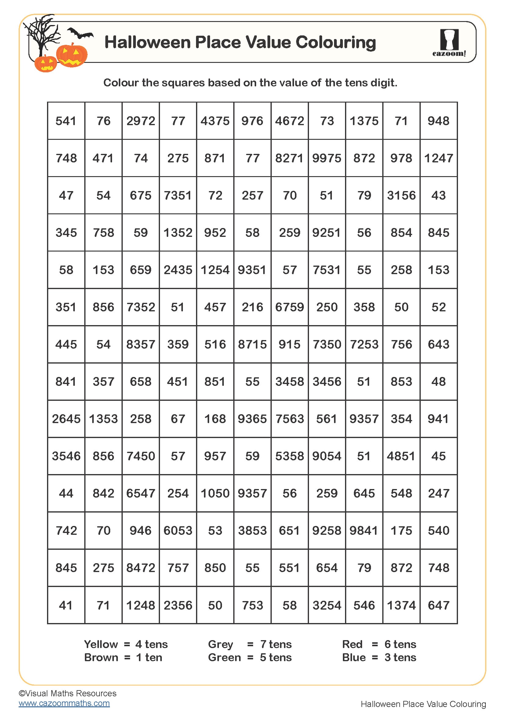 Preview of Halloween Place Value Colouring