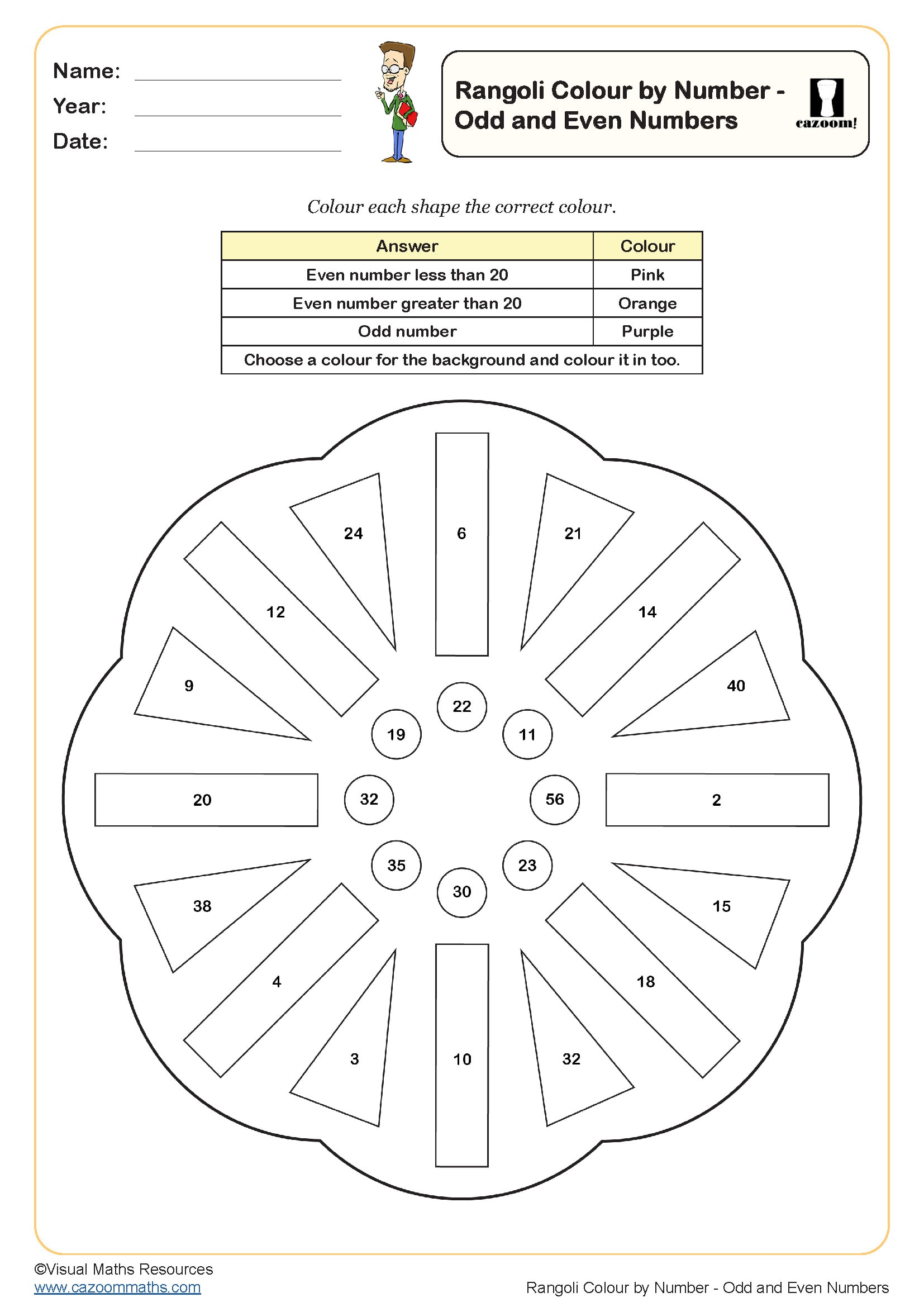 Rangoli Colour By Number Odd And Even Numbers Worksheet