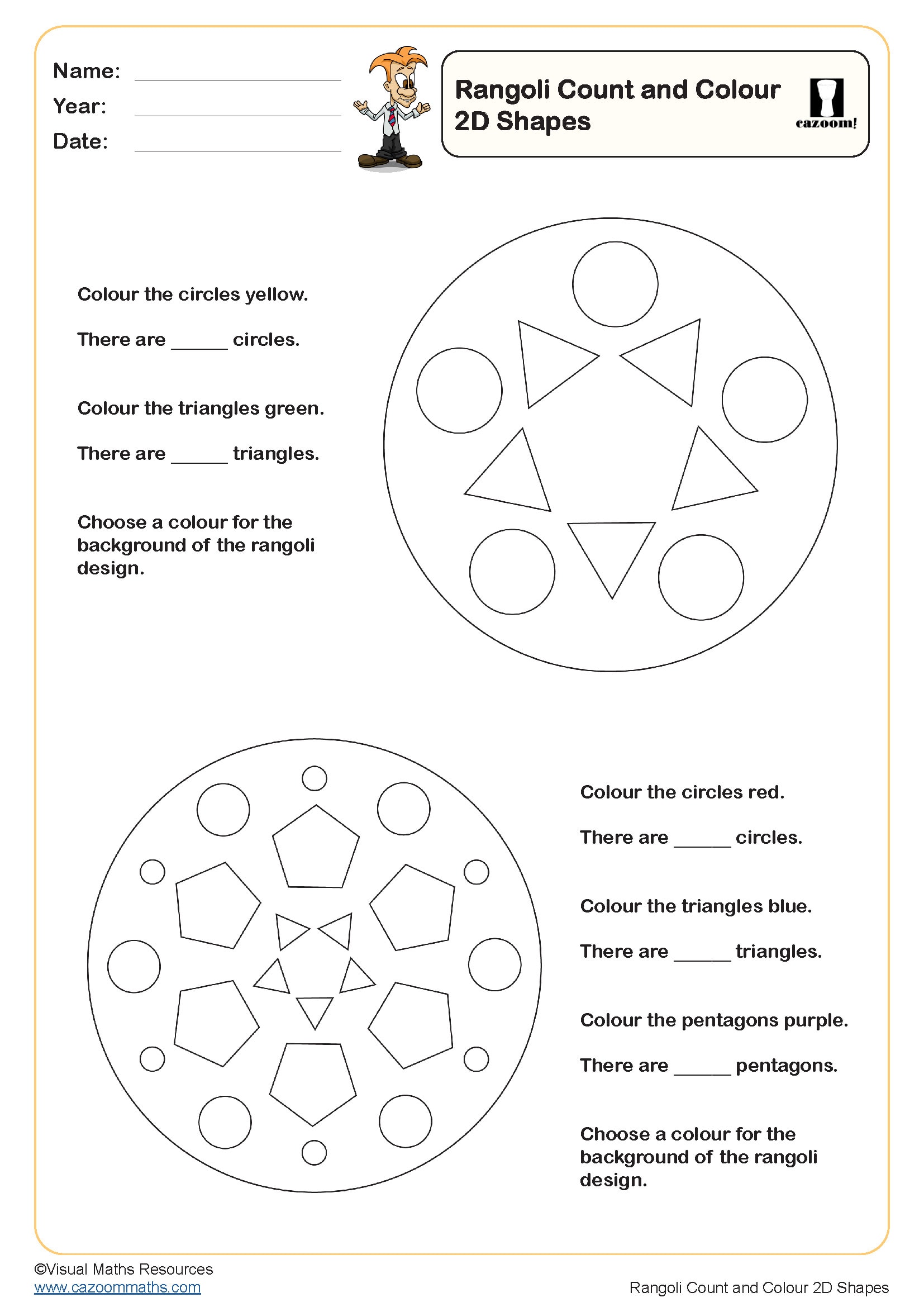 Preview of Rangoli Count and Colour 2D Shapes