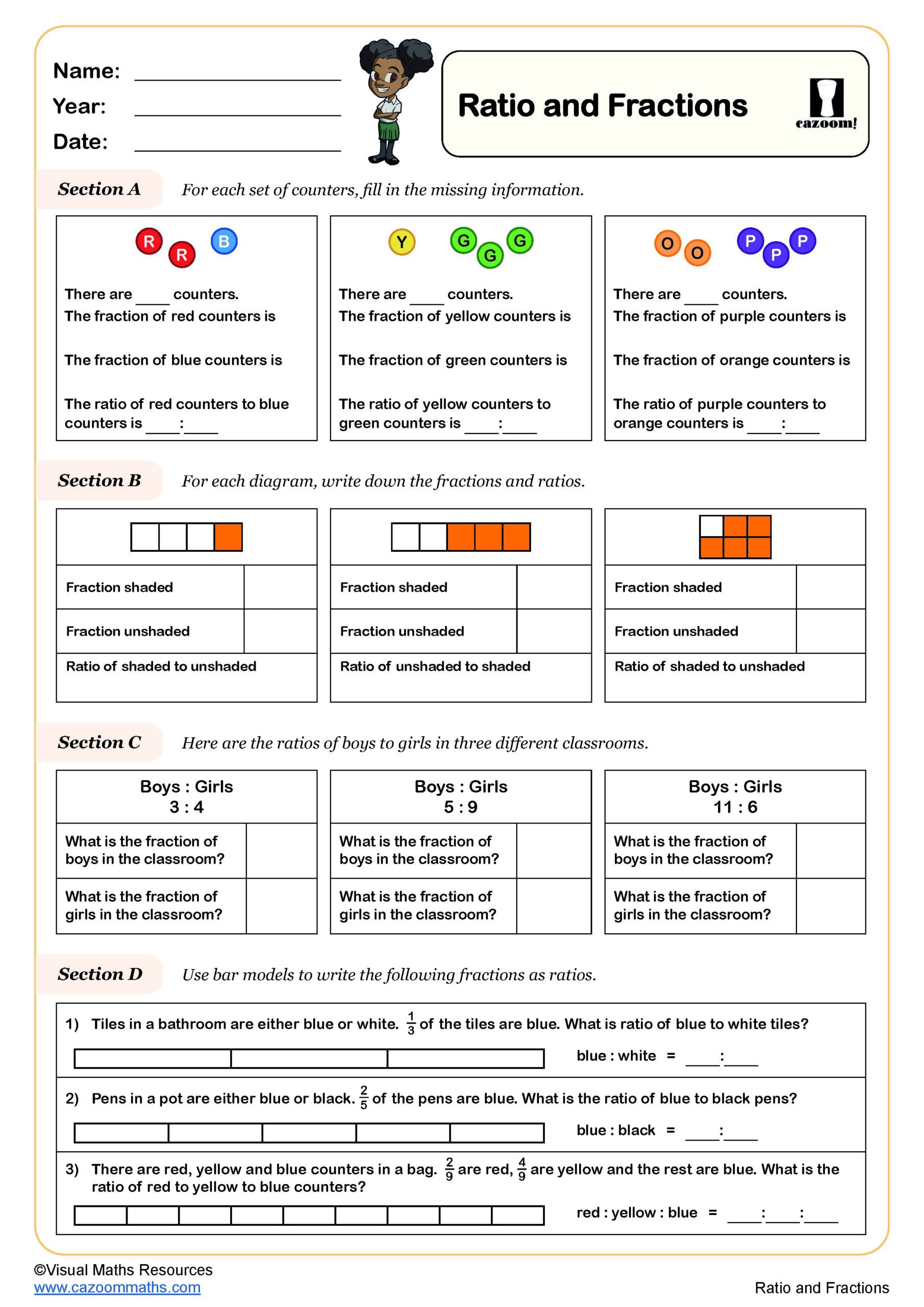 Ratio And Fractions Worksheet Scaled