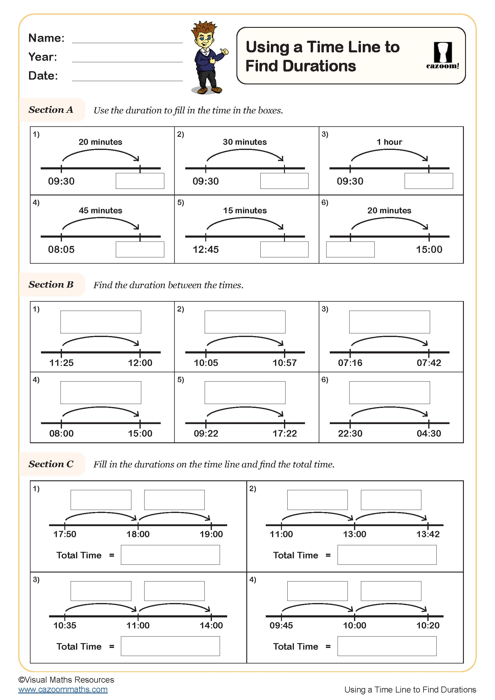 Using A Time Line To Find Durations Worksheet