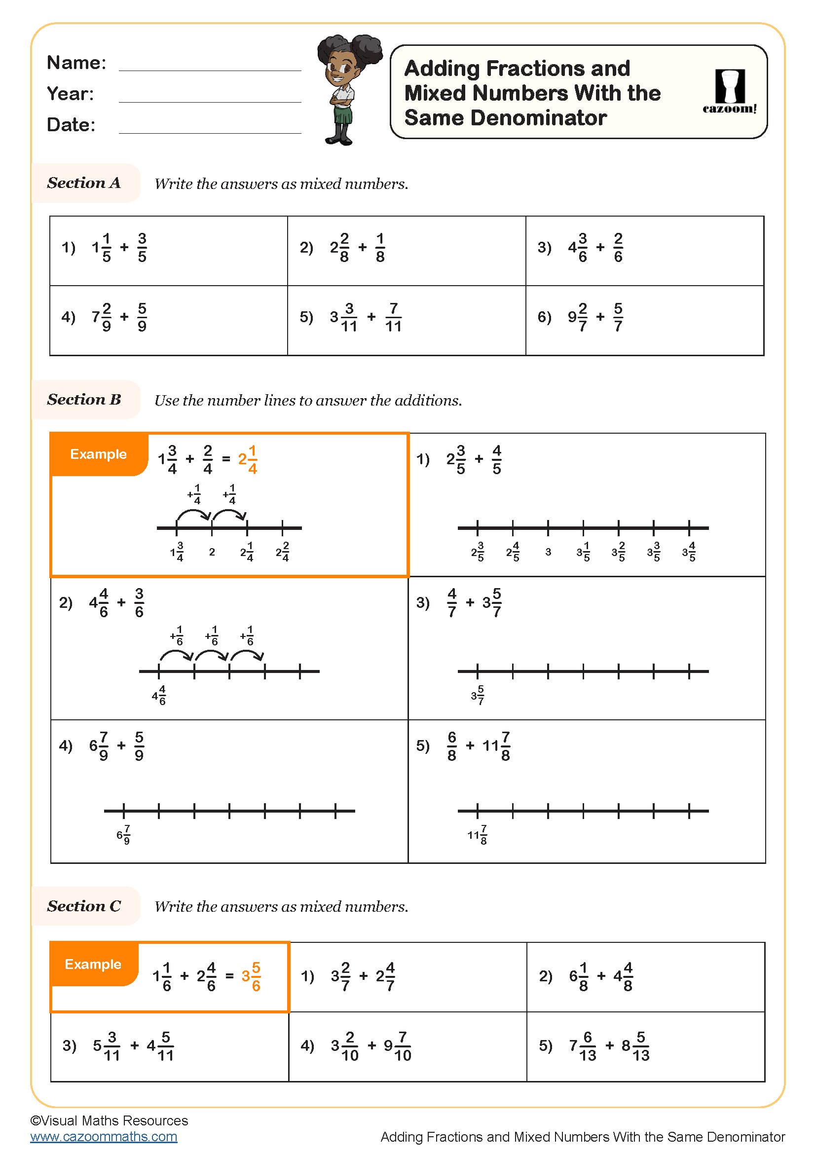 Preview of Adding Fractions and Mixed Numbers with the Same Denominator