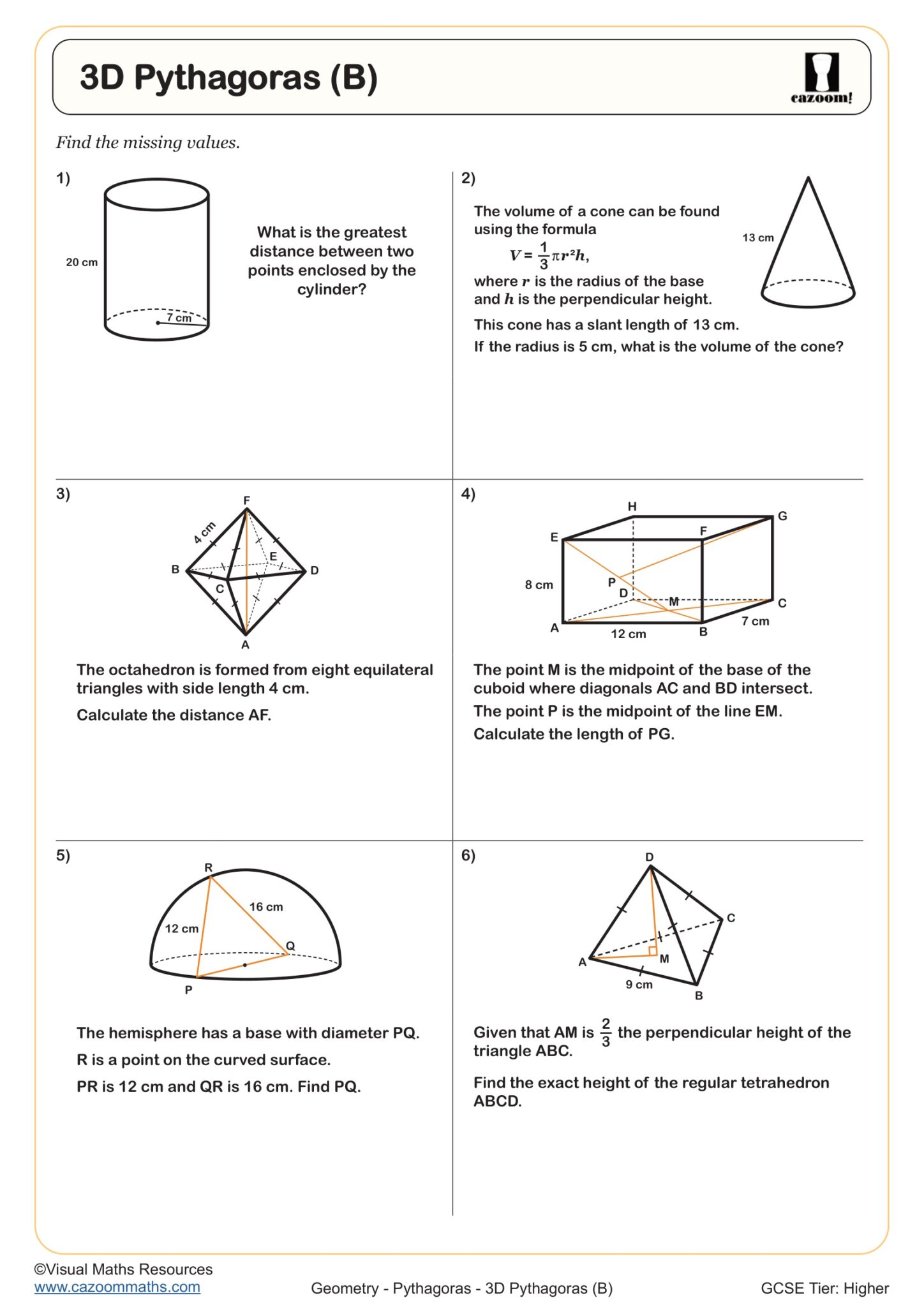 3D Pythagoras (A) Worksheet Fun and Engaging KS 4 Geometry Worksheet 3D Pythagoras (A) Worksheet Fun and Engaging KS 4 Geometry Worksheet