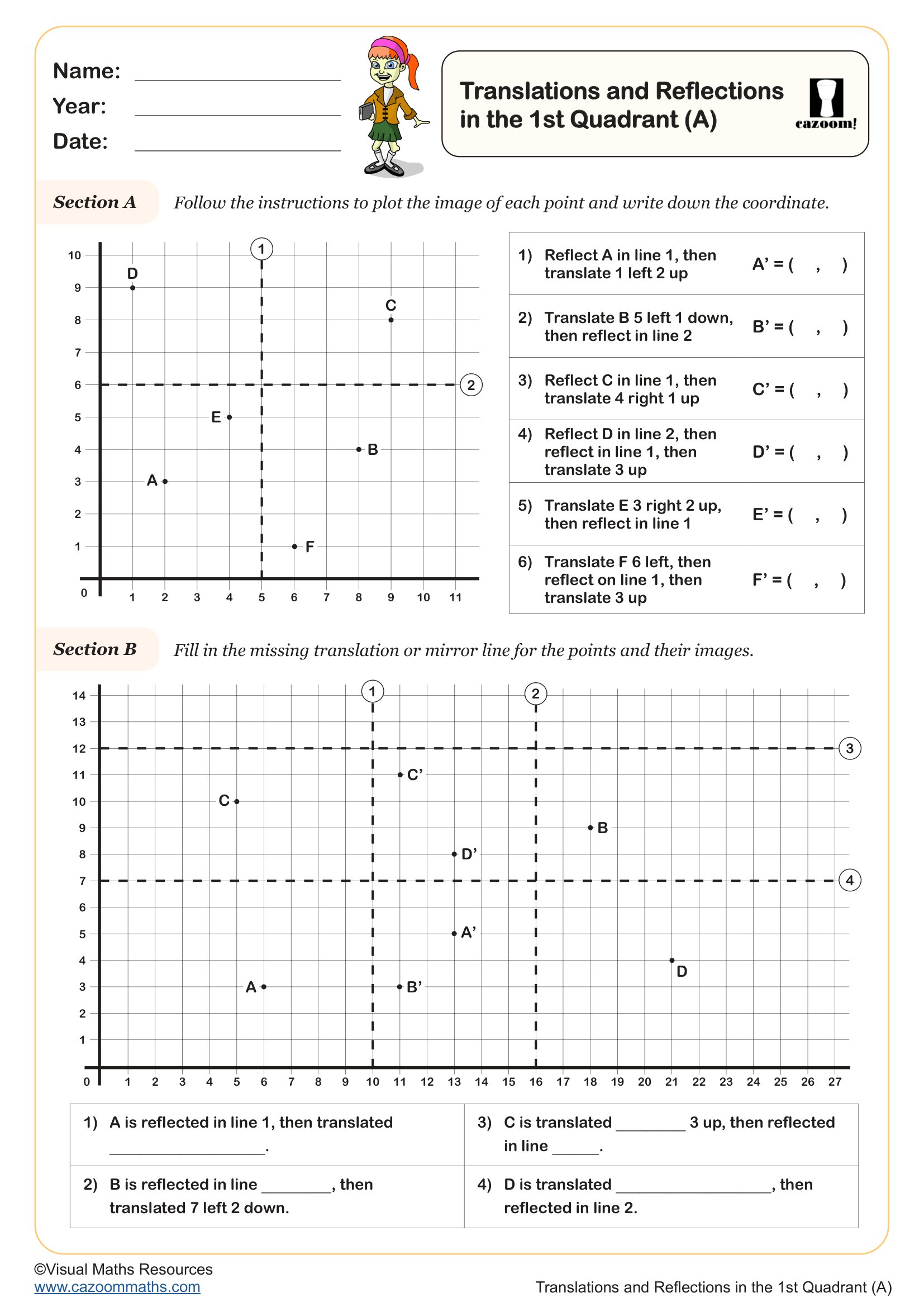 Preview of Translations and Reflections in the 1st Quadrant