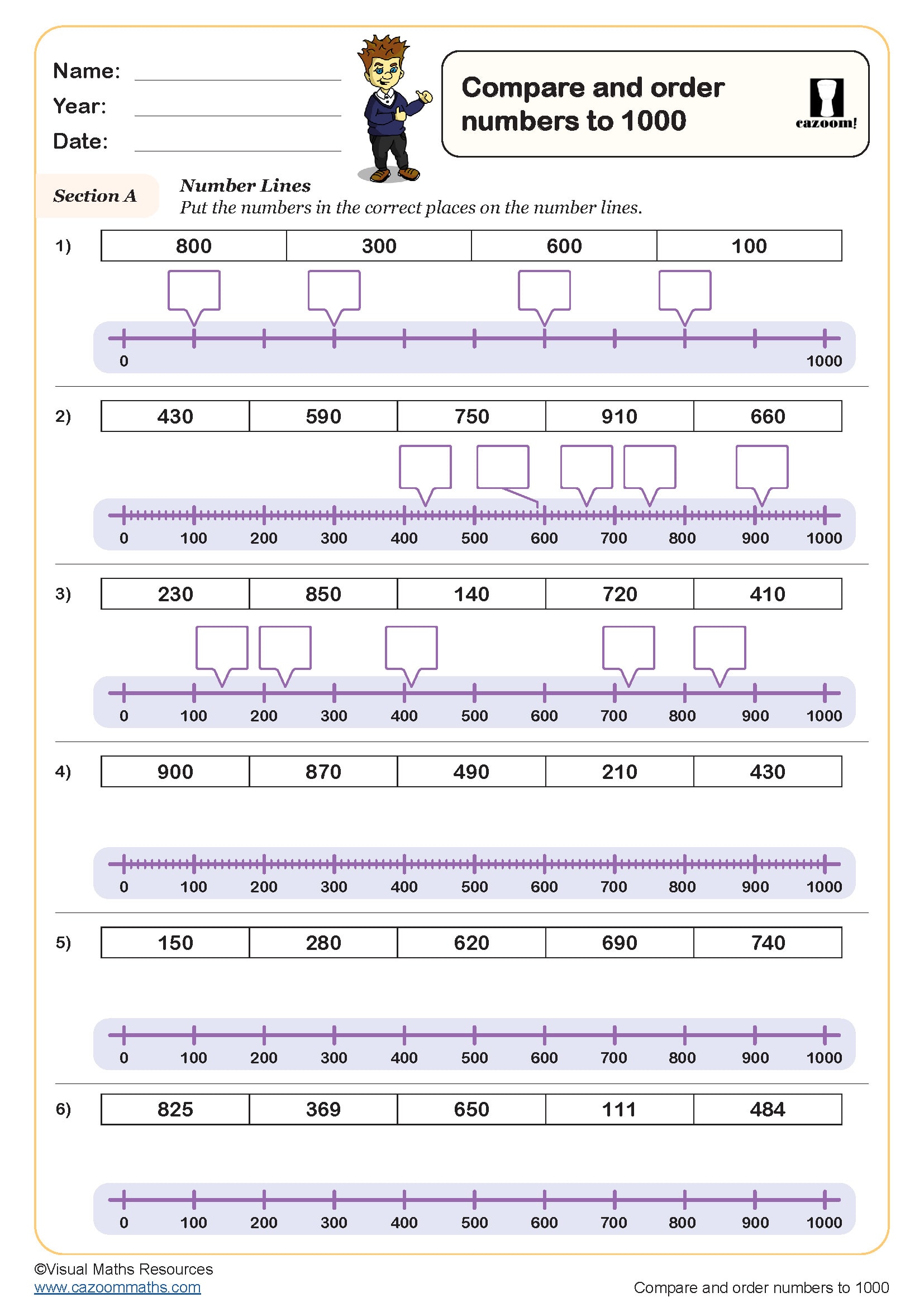 Preview of Compare and Order Numbers to 1000