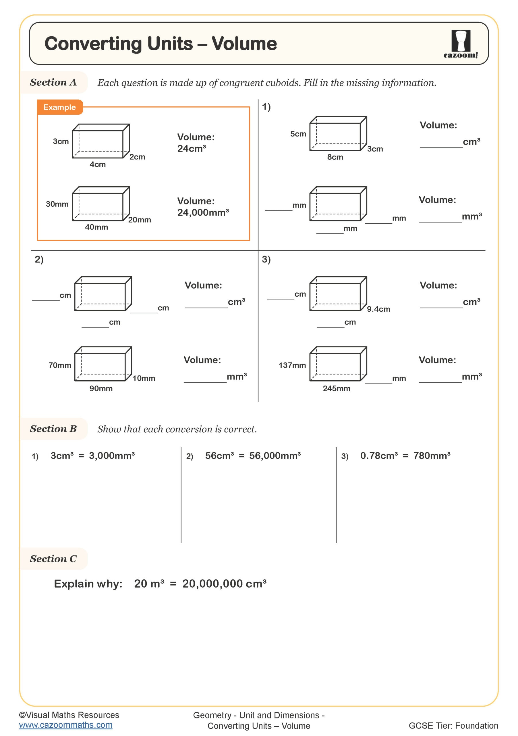 Converting Units Volume Worksheet Scaled