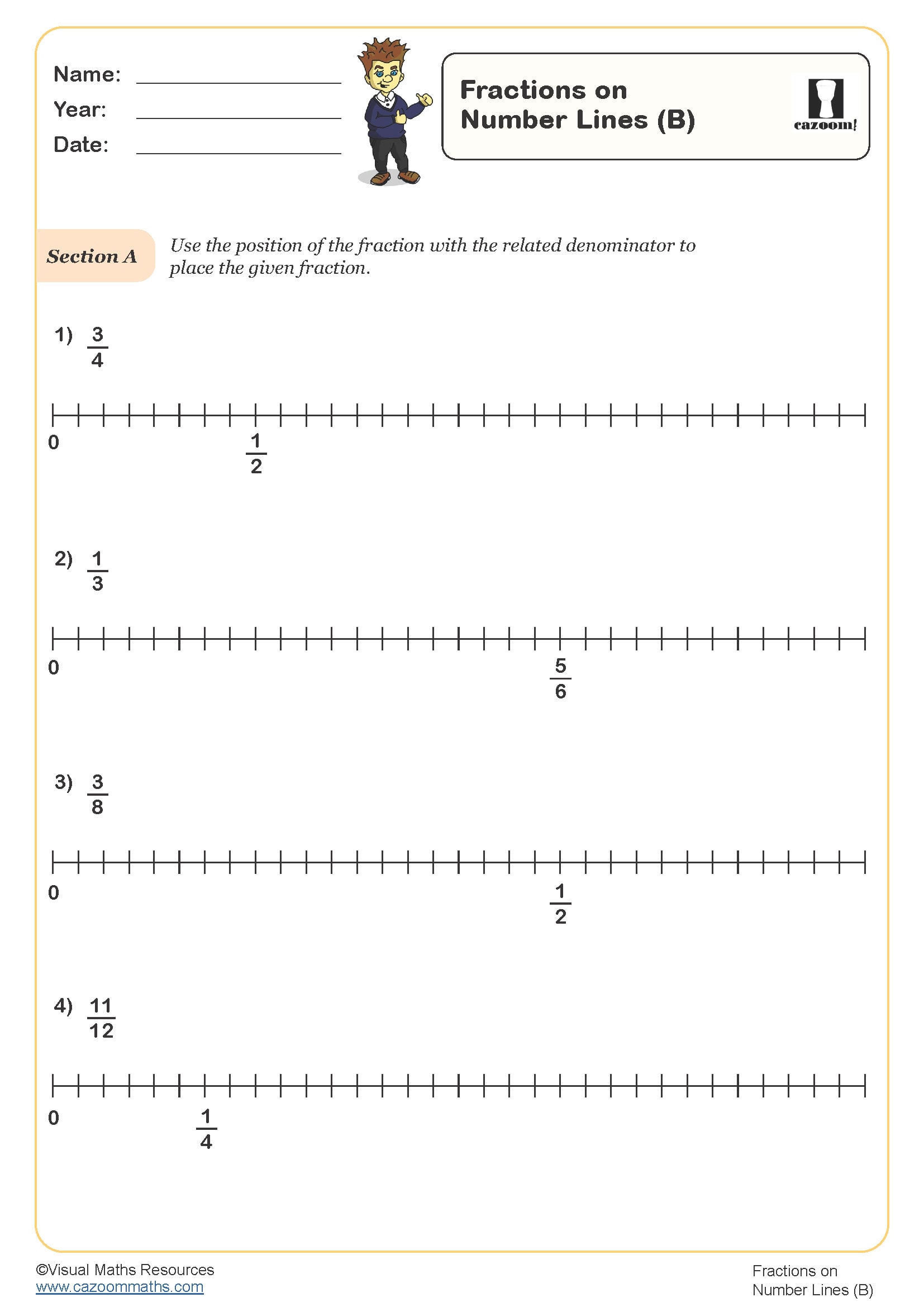 Preview of Fractions on Number Lines (B)