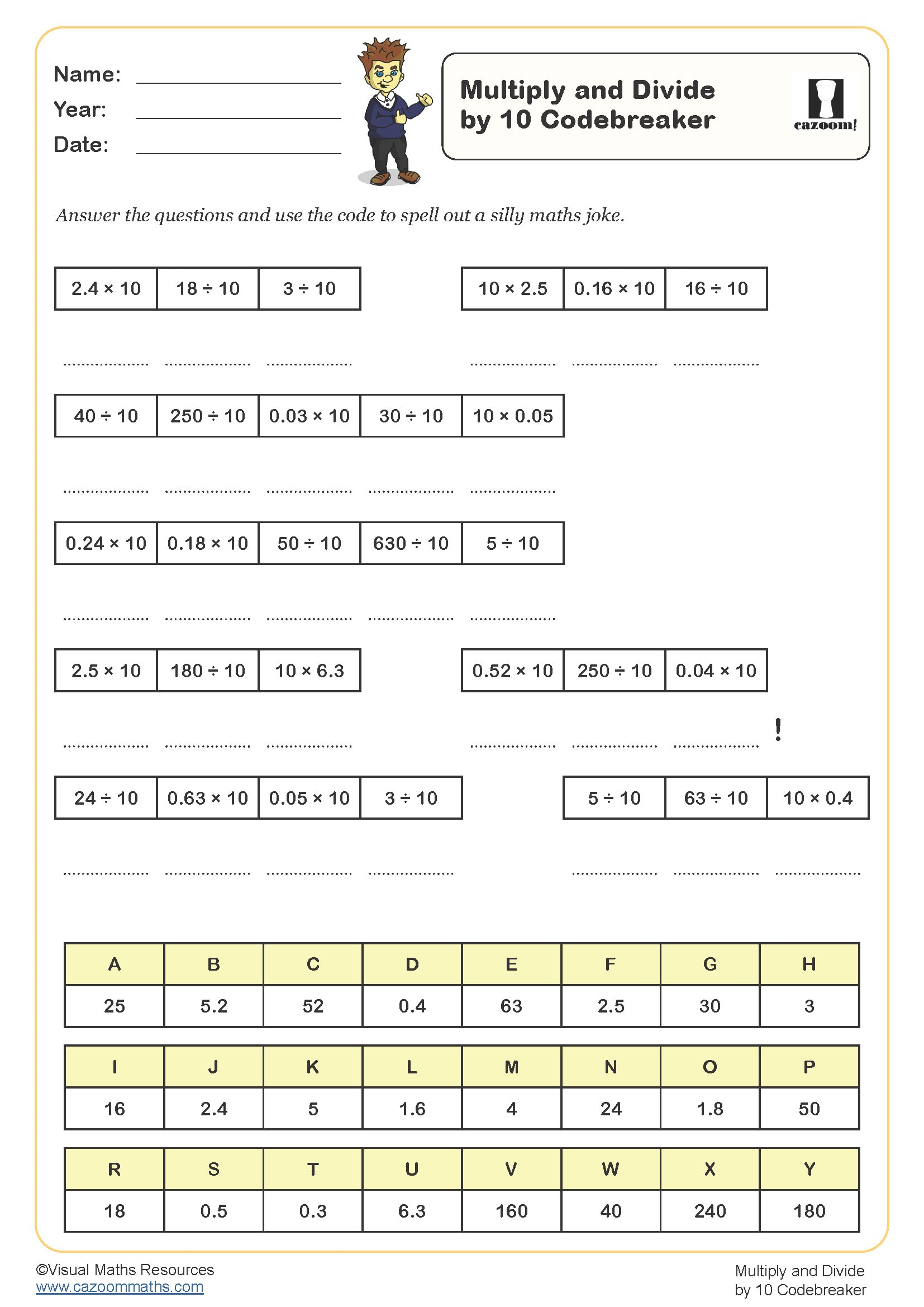 Preview of Multiply and Divide by 10 Codebreaker