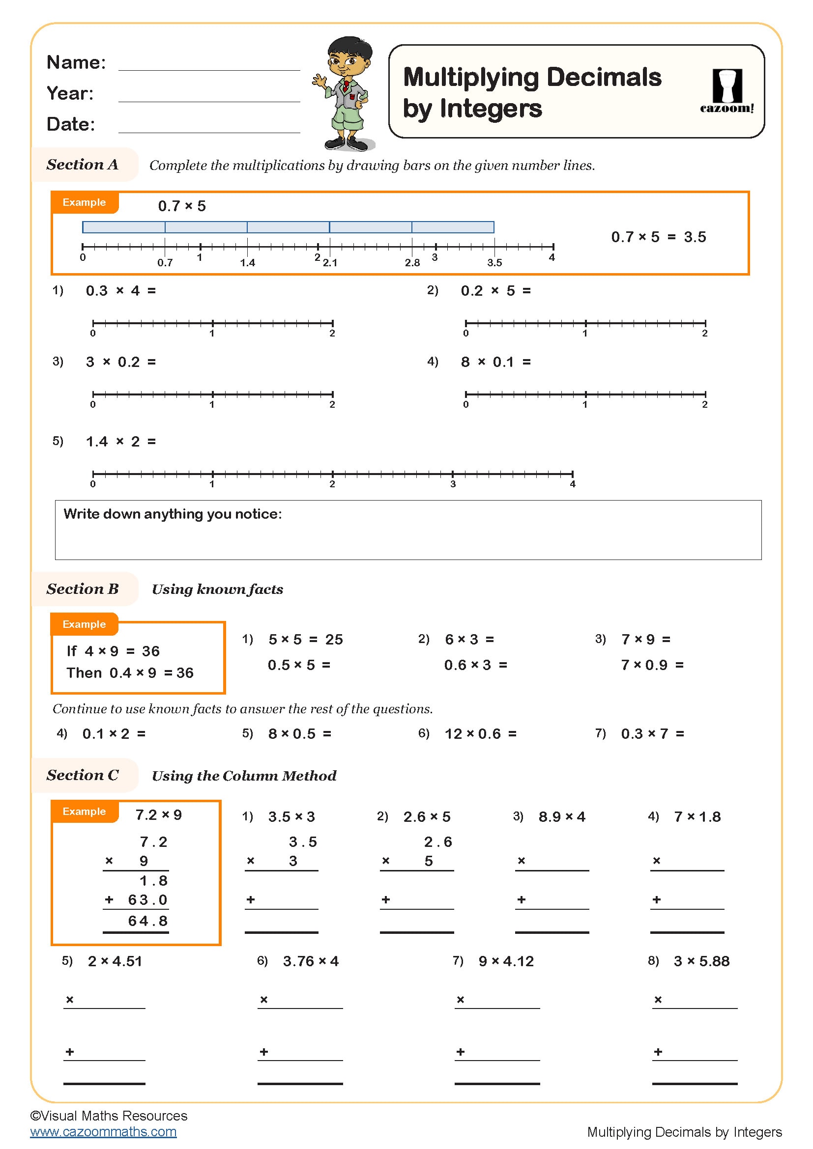 Preview of Multiply decimals by integers