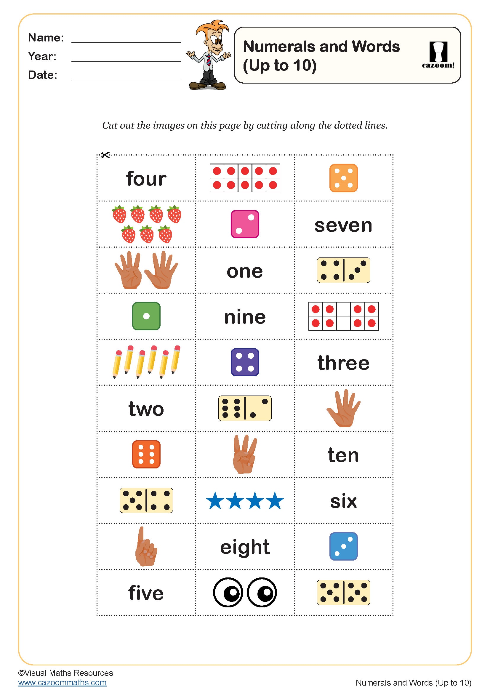 Preview of Numerals and Words (up to 10)