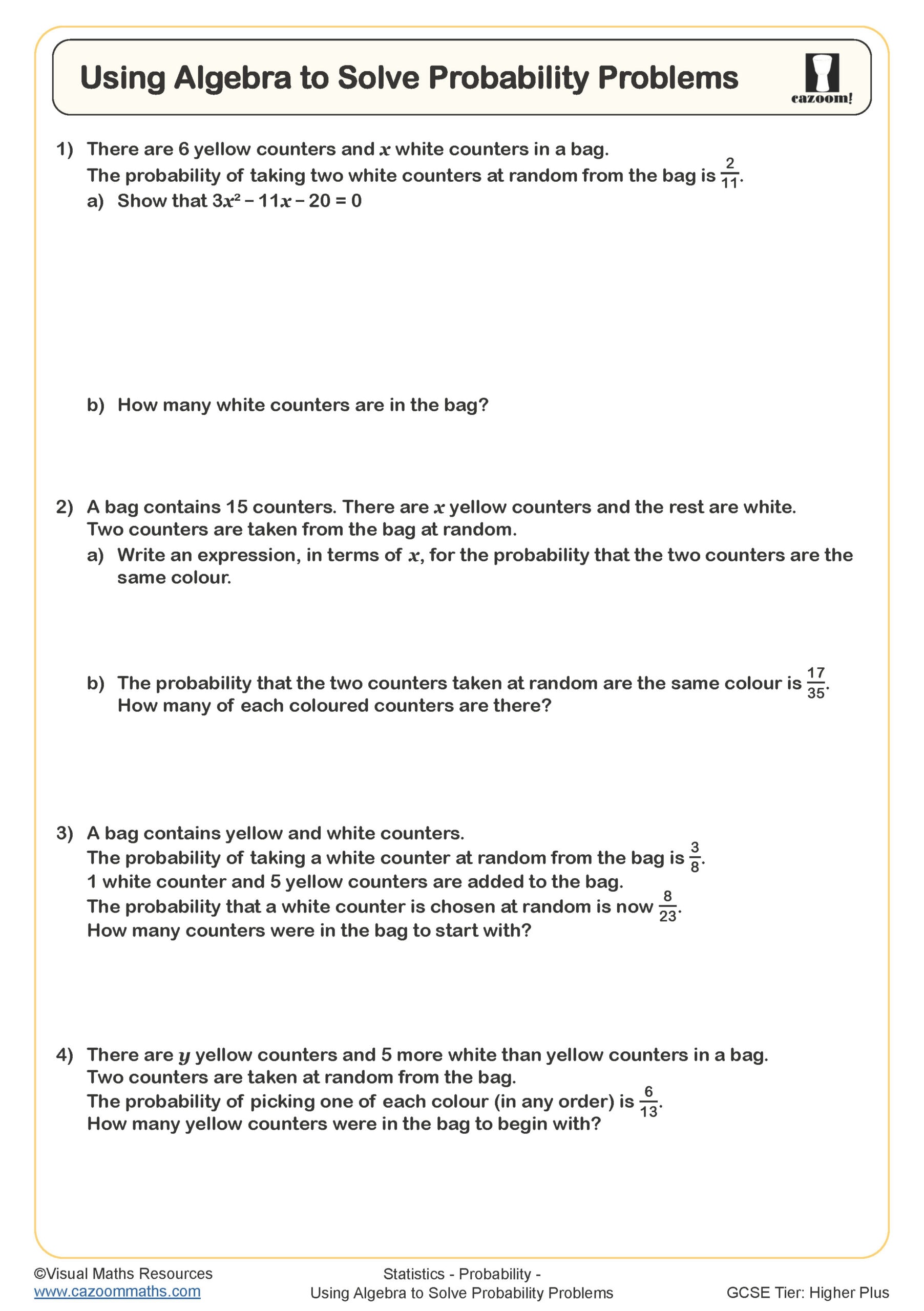 Preview of Using Algebra to Solve Probability Problems