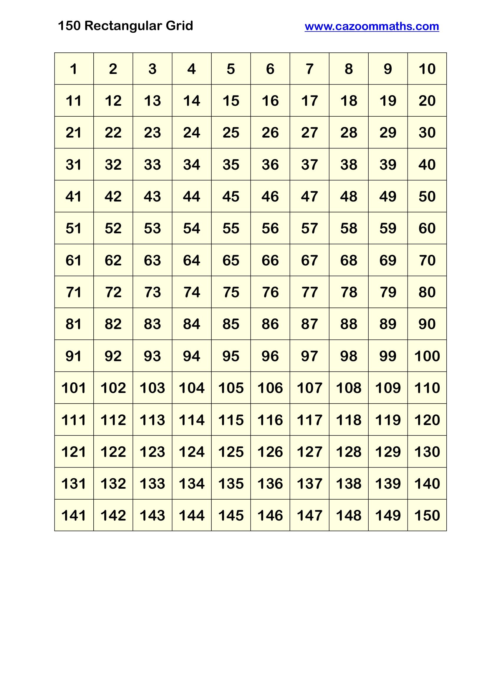 Cazoom Maths Teaching Resources 150 Rectangular Grid