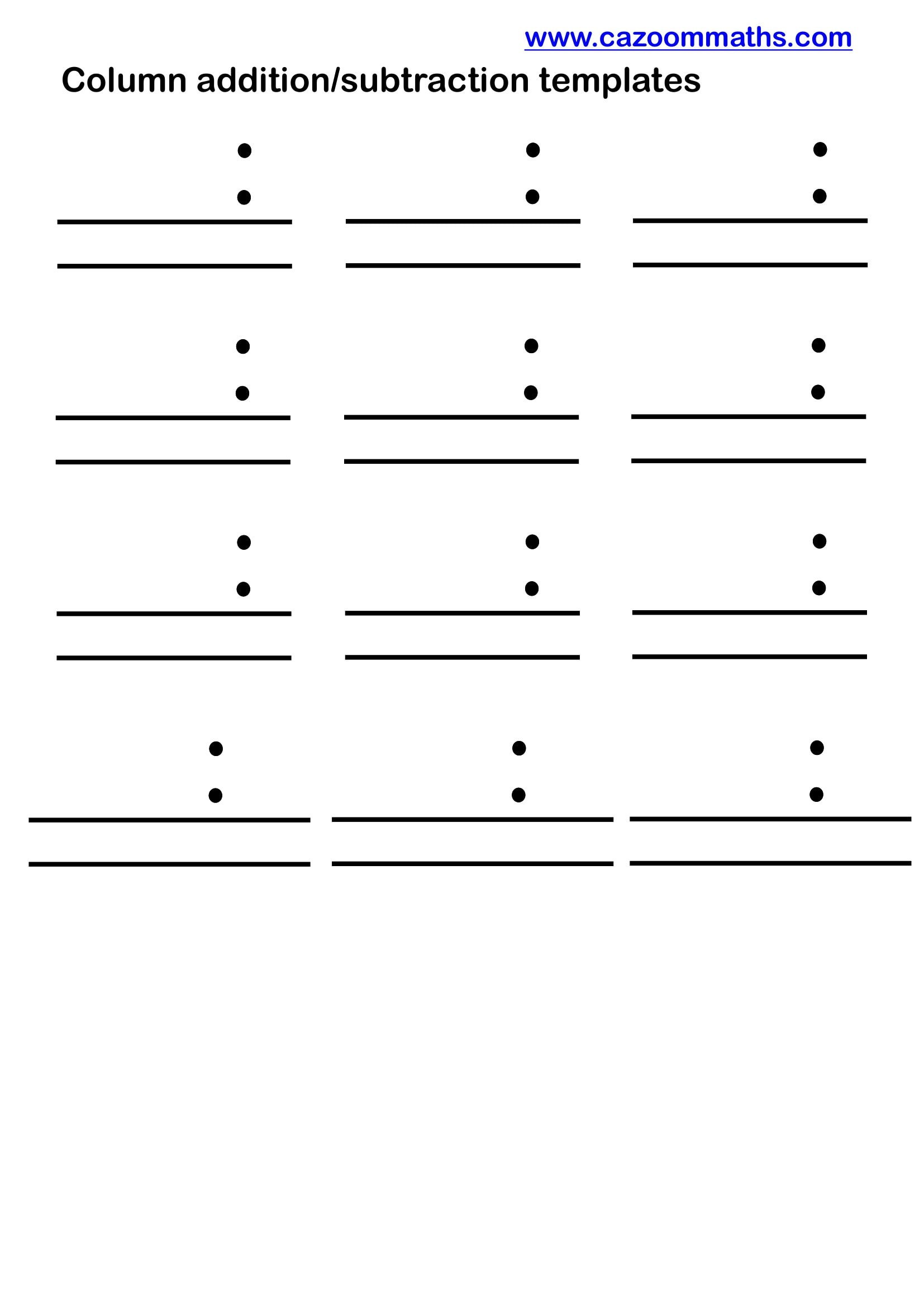 Cazoom Maths Teaching Resources Adding And Subtracting Decimals Column Templates