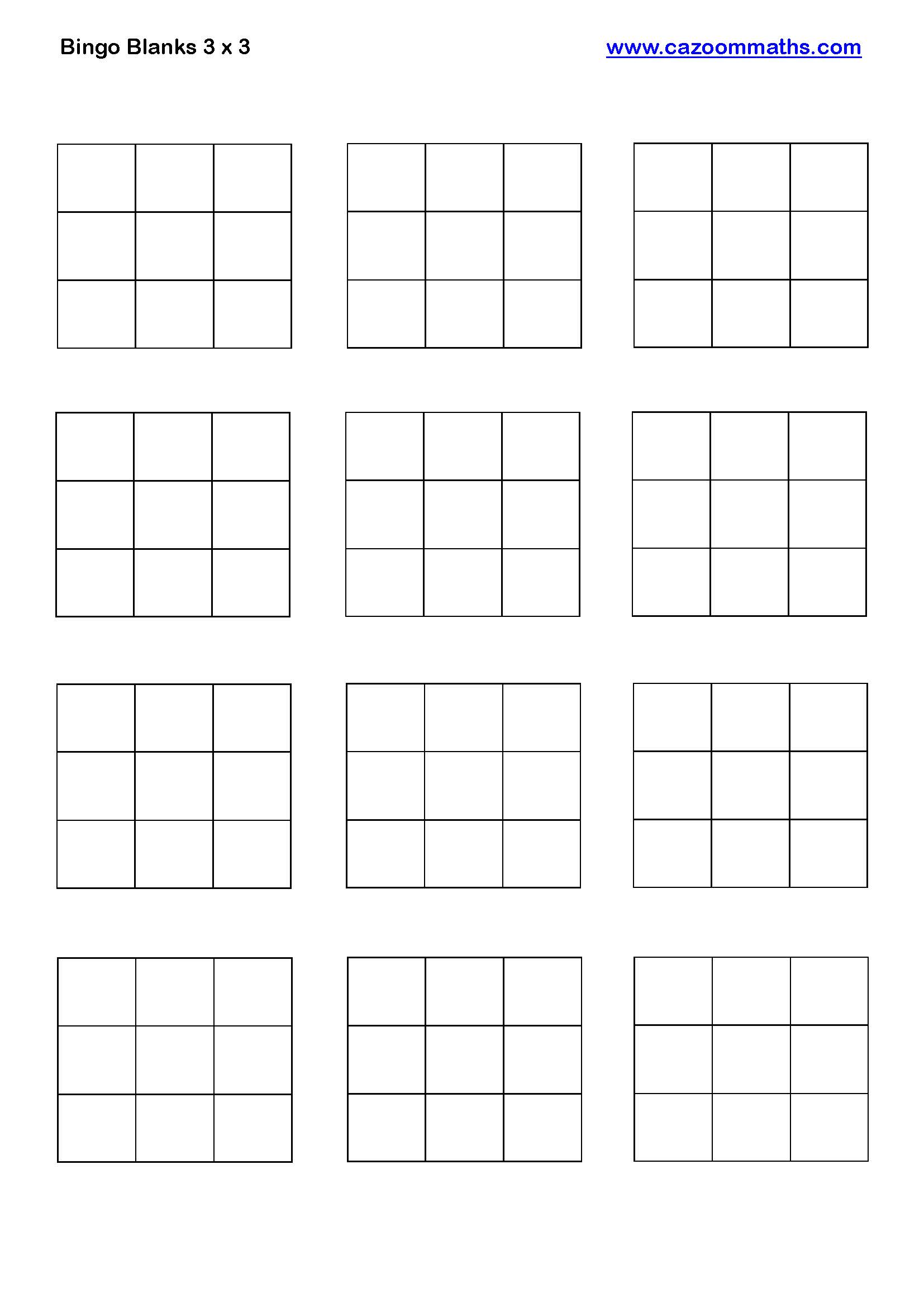Cazoom Maths Teaching Resources Bingo Blanks 3 X 3