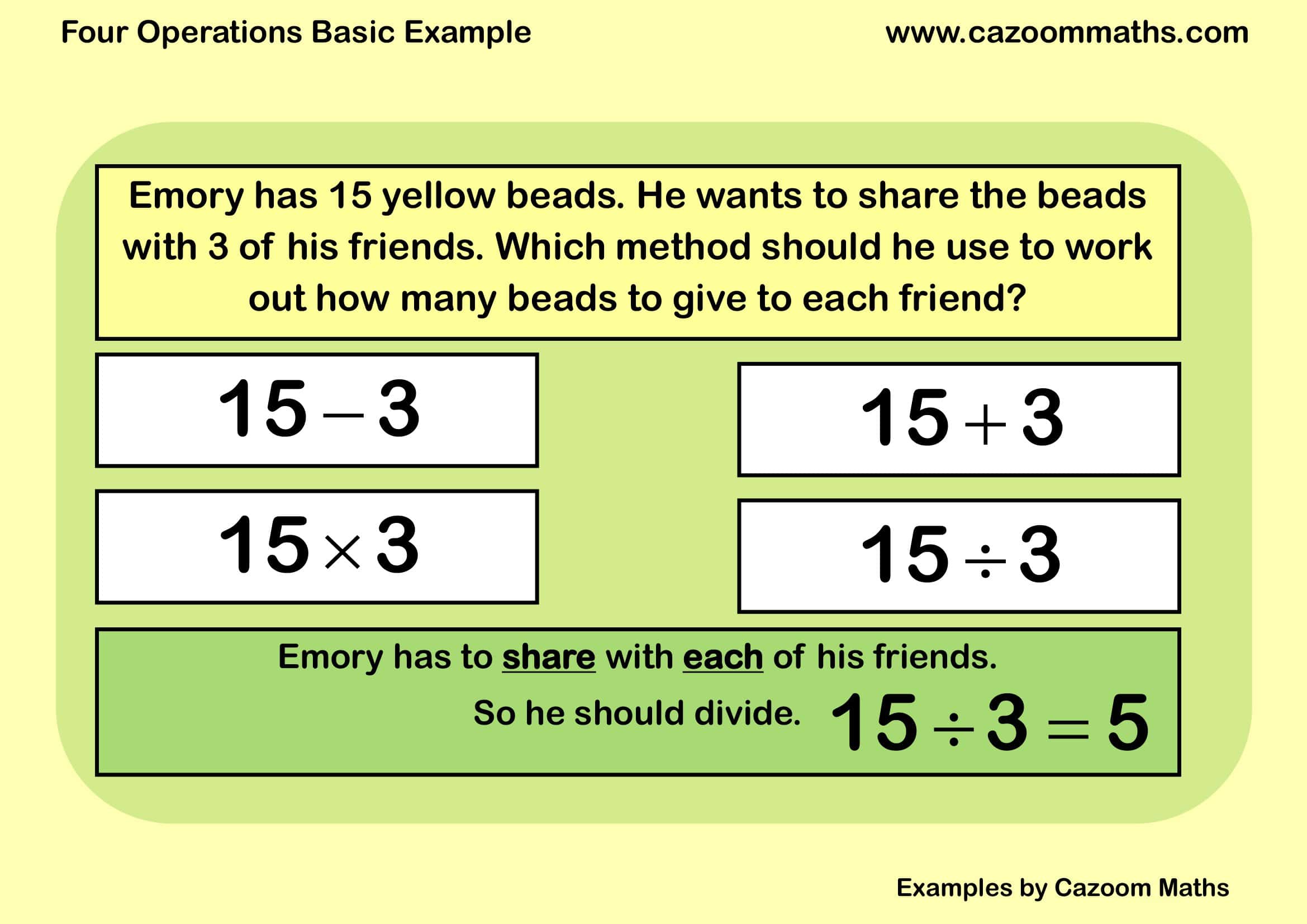 Cazoom Maths Teaching Resources Examples Four Operations Word Problems A With Clues Example