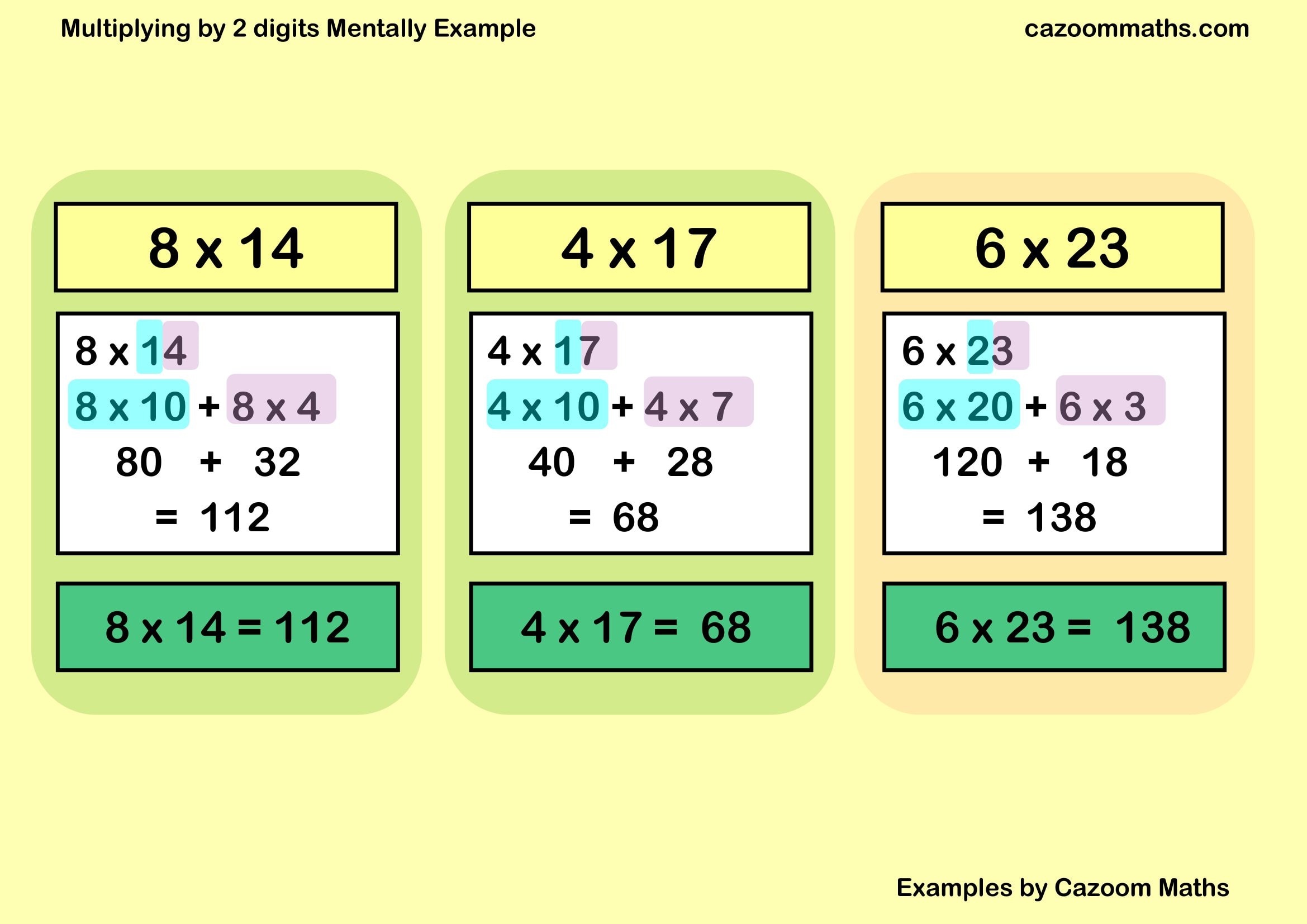Cazoom Maths Teaching Resources Examples Multiplying By Two Digits Mentally Example