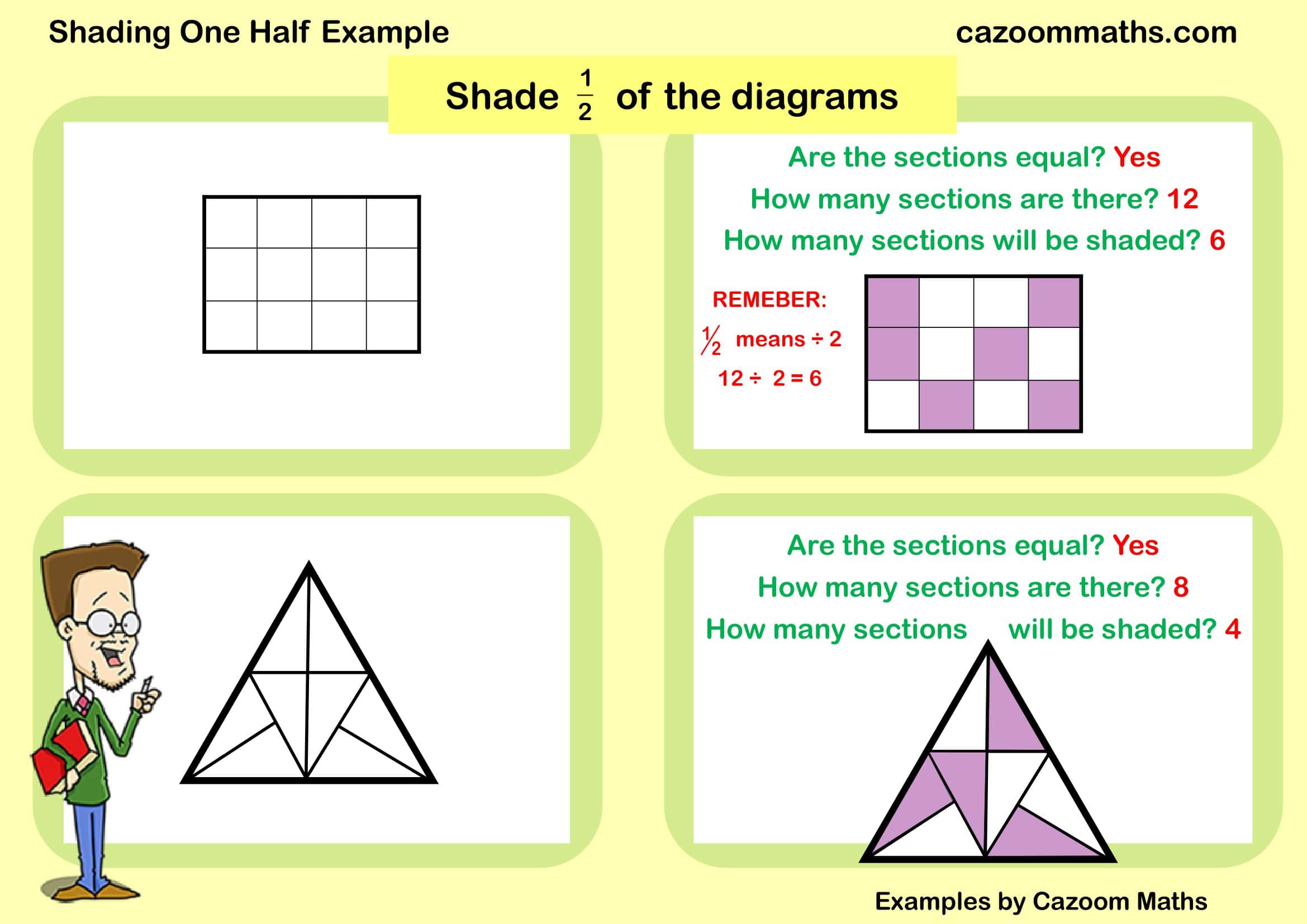 Cazoom Maths Teaching Resources Examples Shading One Half Example