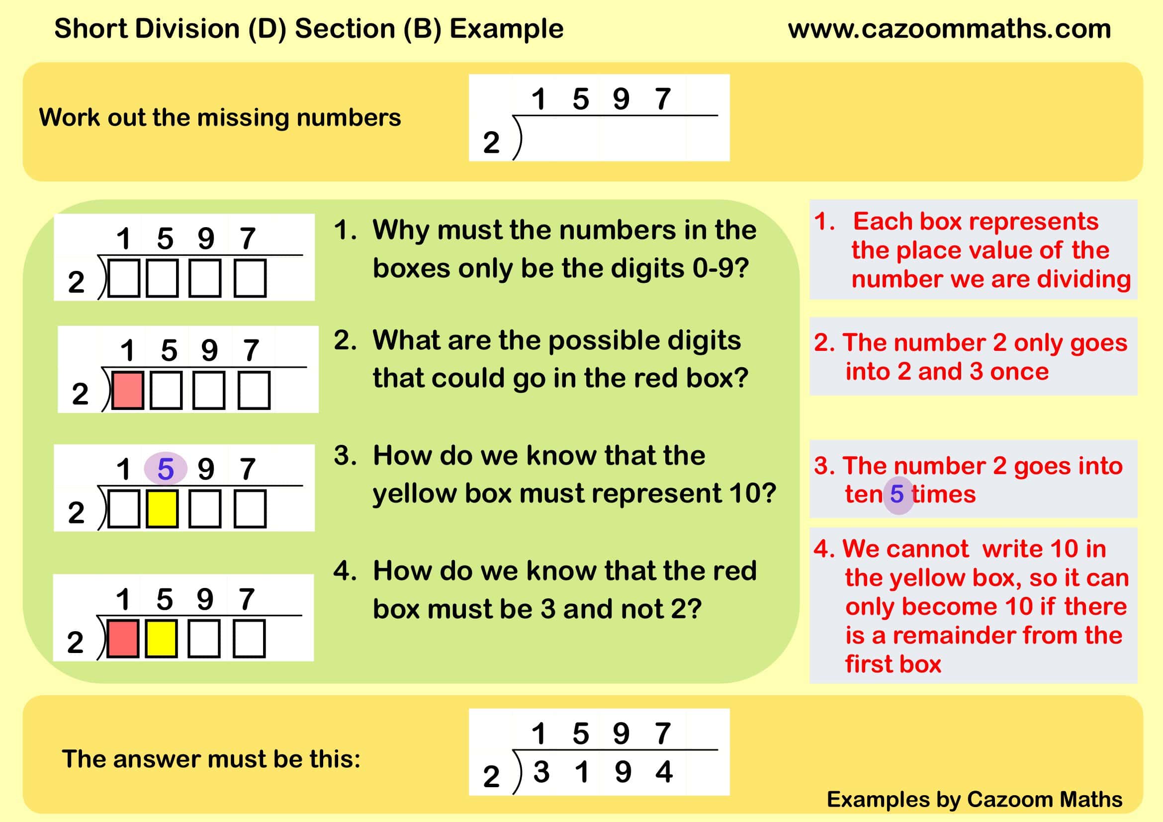 Cazoom Maths Teaching Resources Examples Short Division D Example