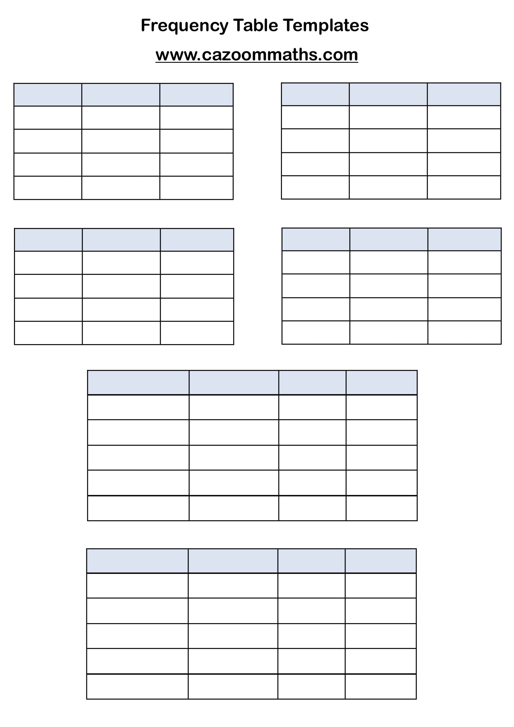 Cazoom Maths Teaching Resources Frequency Table Templates