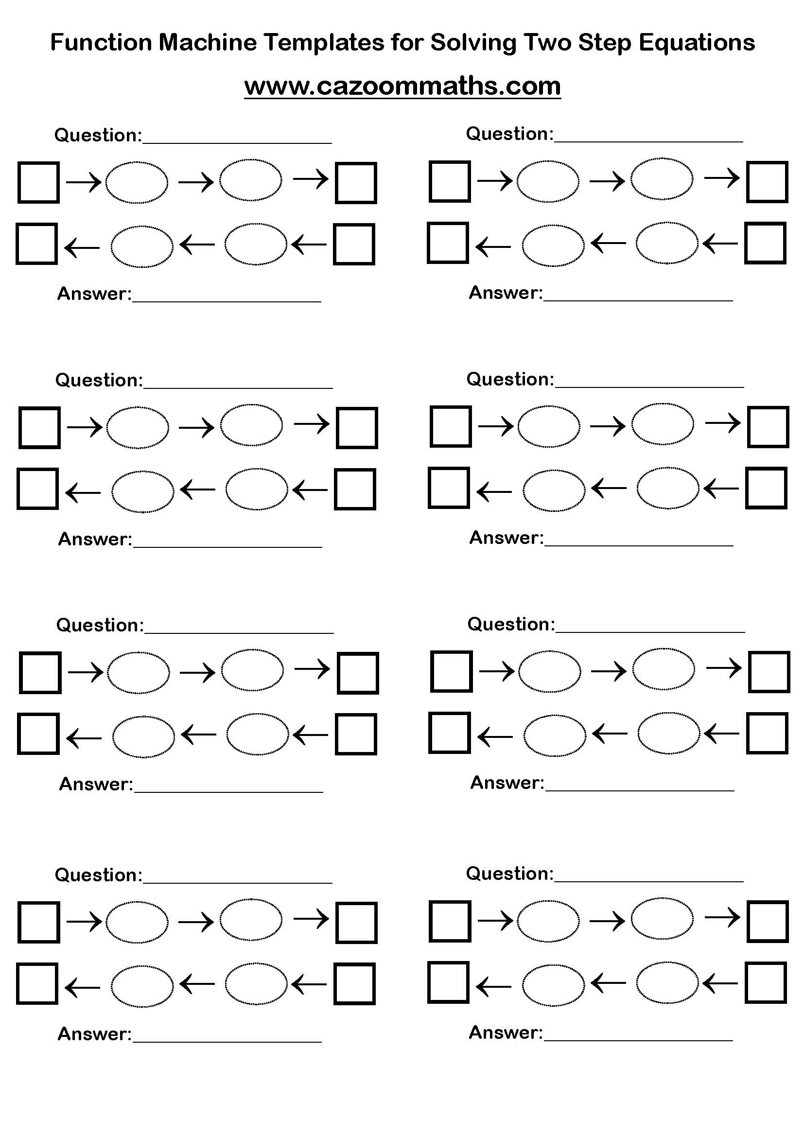 Preview of Function Machine Templates for Solving Two Step Equations