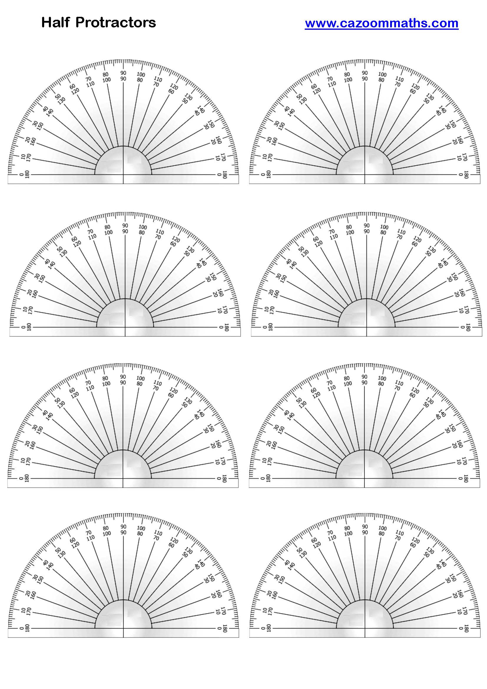 Cazoom Maths Teaching Resources Half Protractors