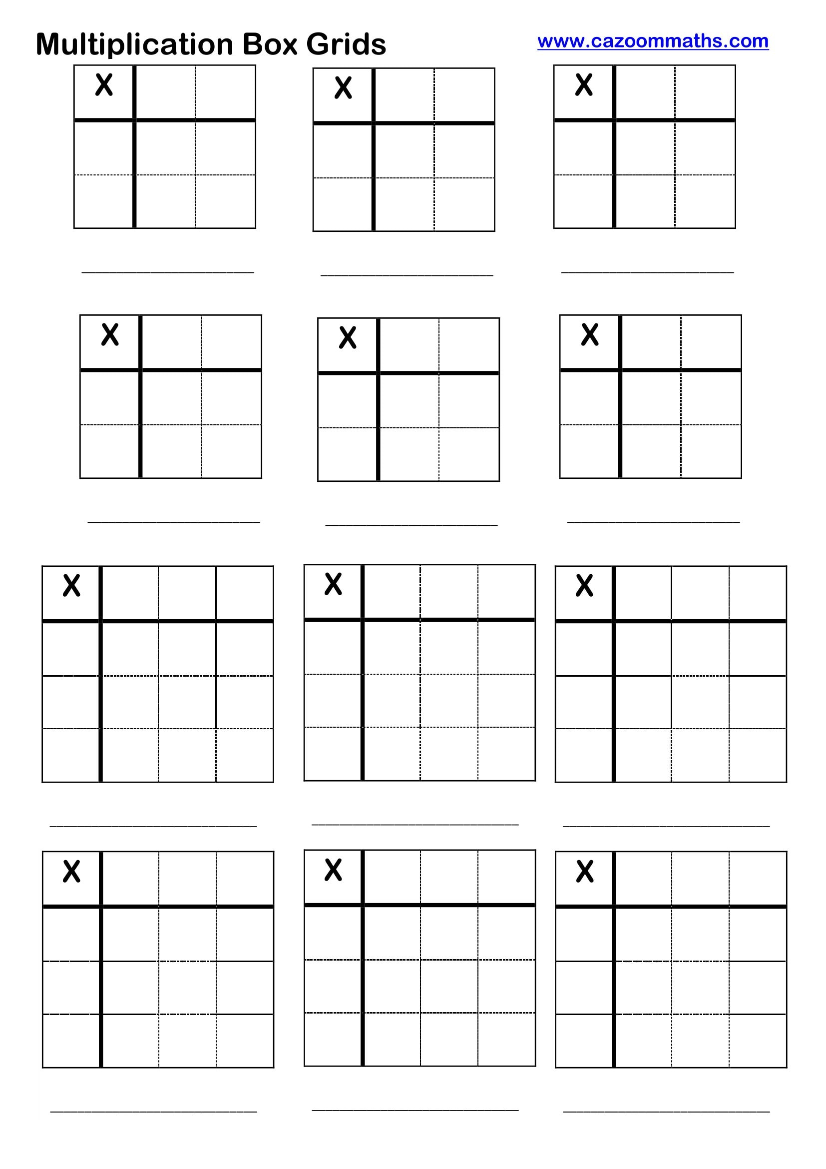 Cazoom Maths Teaching Resources Multiplication Box Grids