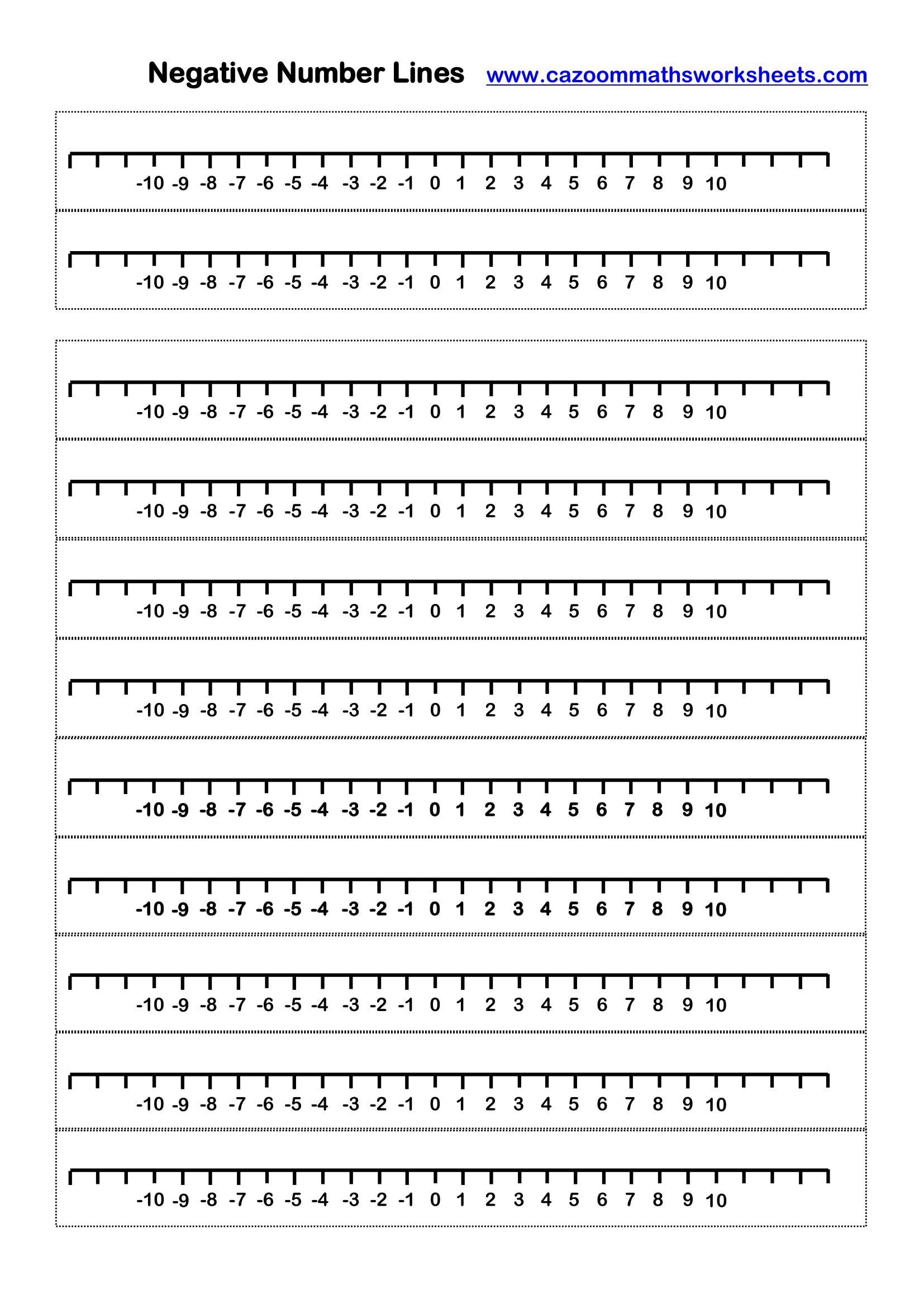 Cazoom Maths Teaching Resources Negative Number Lines